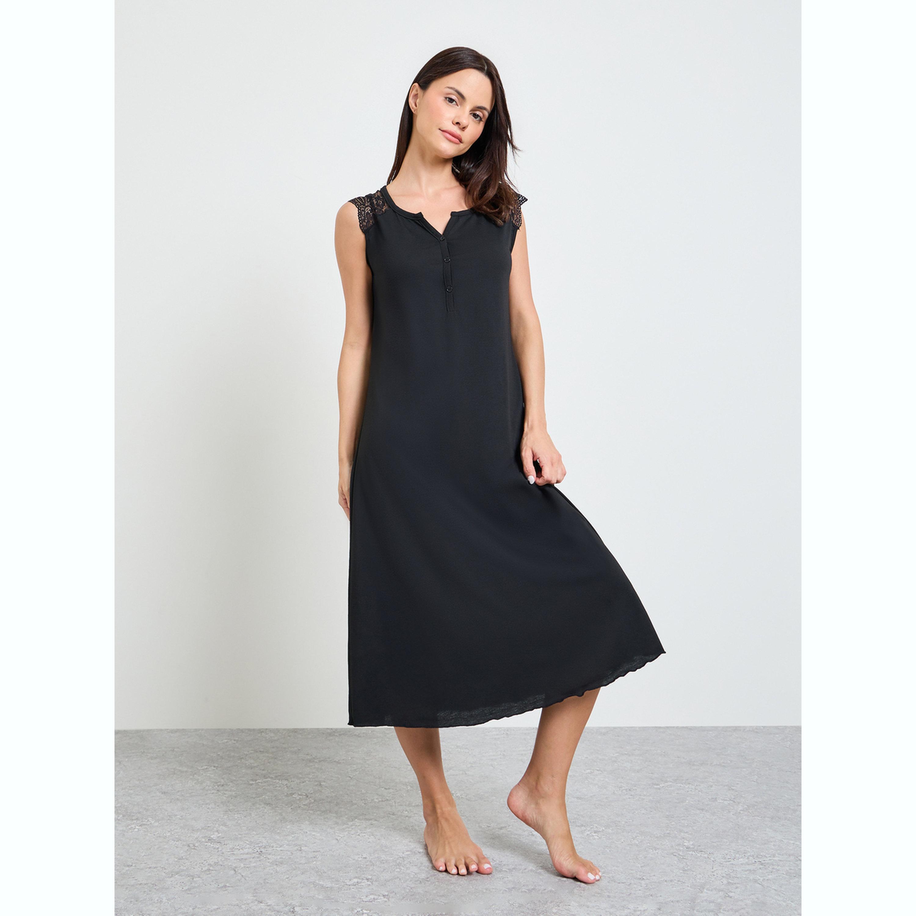 قميص نوم بتفاصيل فتحة أزرار وتفاصيل دانتيل عند الكتف-women-clothing-nightwear-nighties-image-1