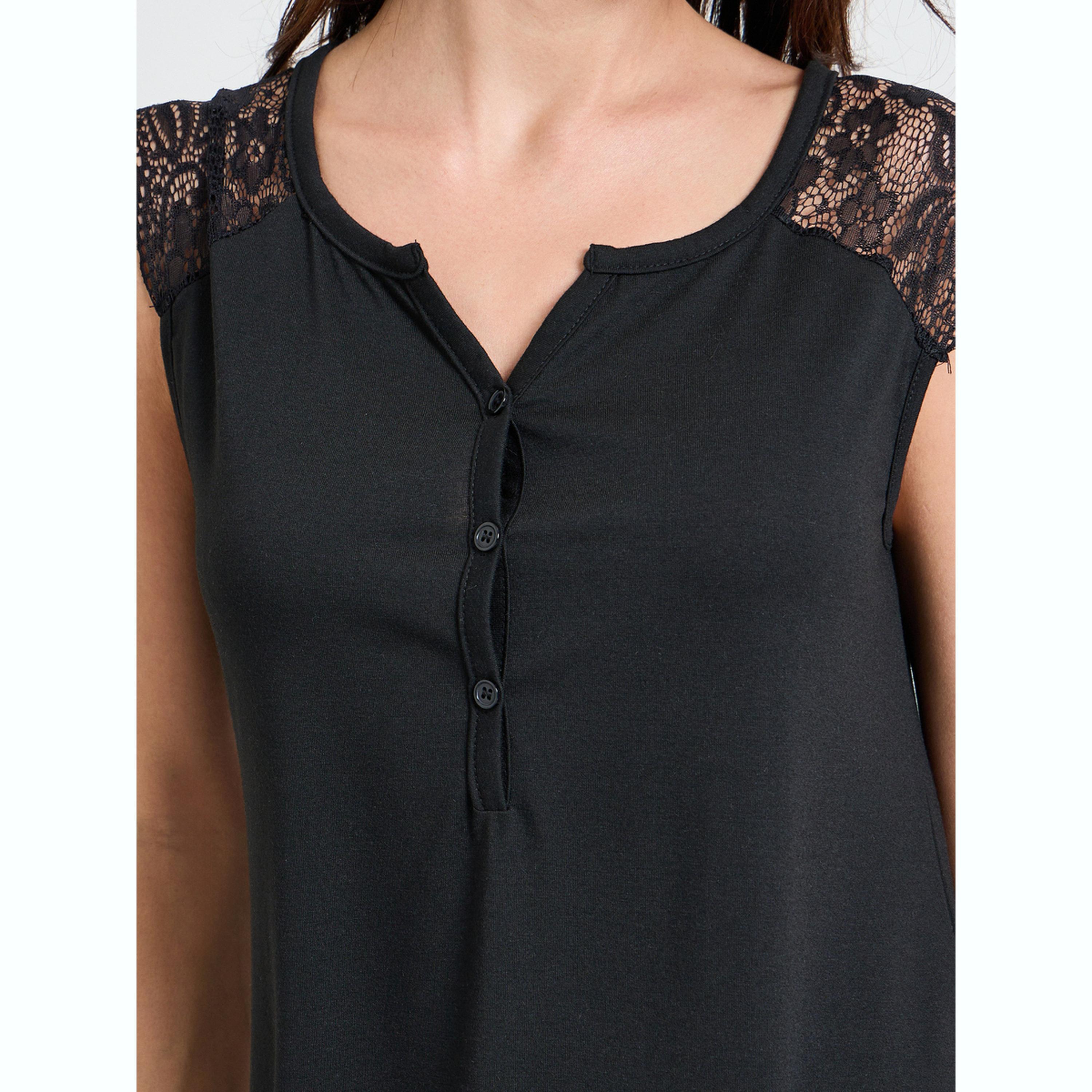 قميص نوم بتفاصيل فتحة أزرار وتفاصيل دانتيل عند الكتف-women-clothing-nightwear-nighties-image-4