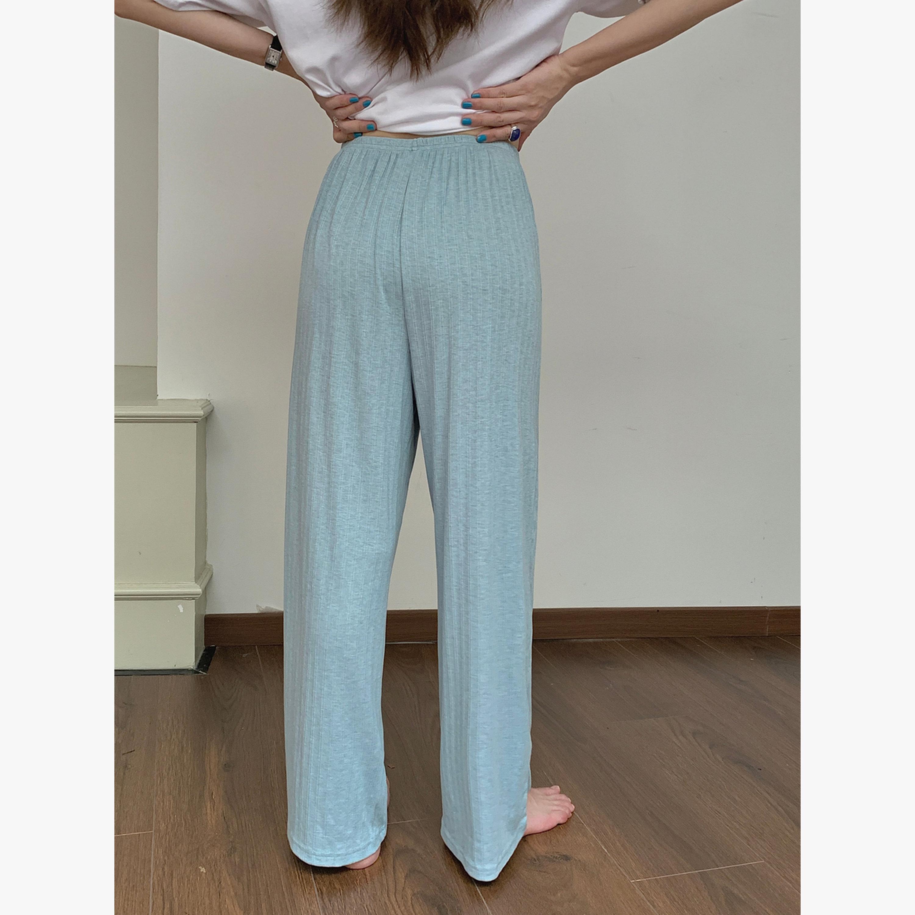 Take Two Light Blue Ribbed Pyjama Pants-women-clothing-nightwear-pyjamas-bottoms-image-2