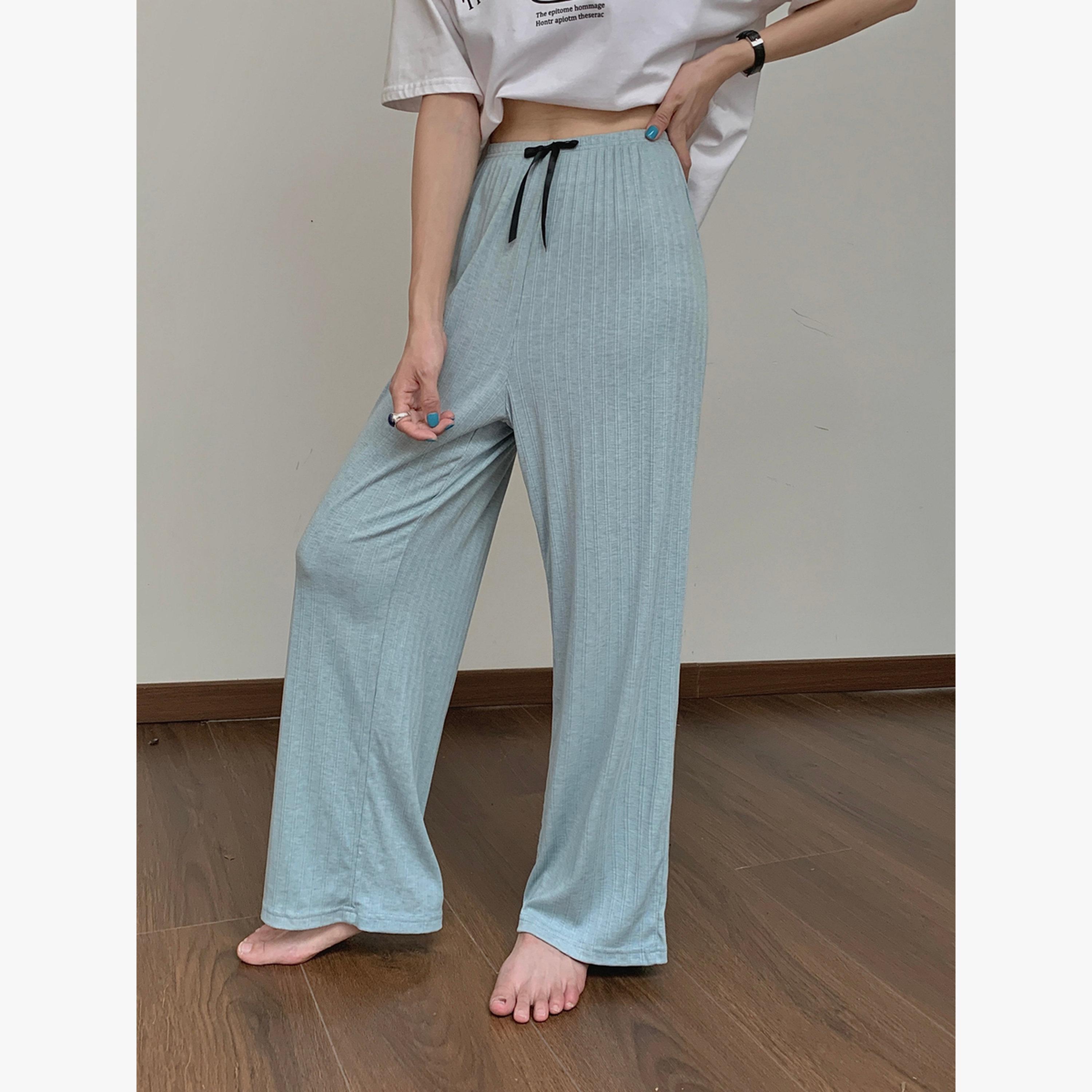 Take Two Light Blue Ribbed Pyjama Pants-women-clothing-nightwear-pyjamas-bottoms-image-4