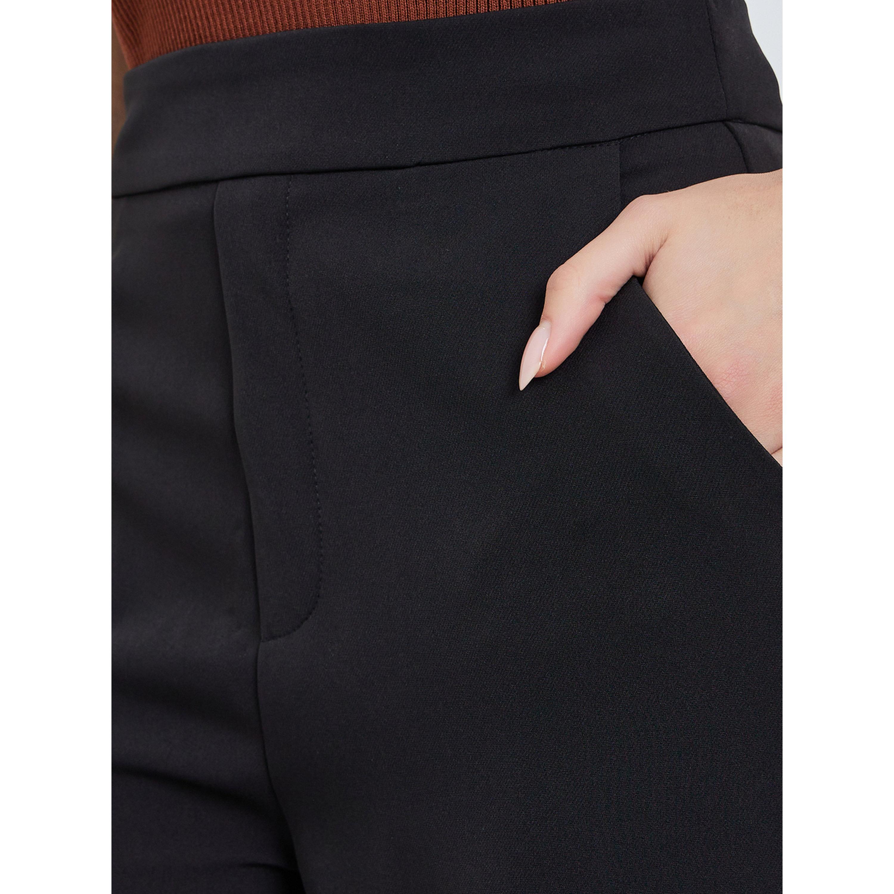 Take Two Black Solid High Rise Flared Pants-women-clothing-bottoms-joggers-image-3