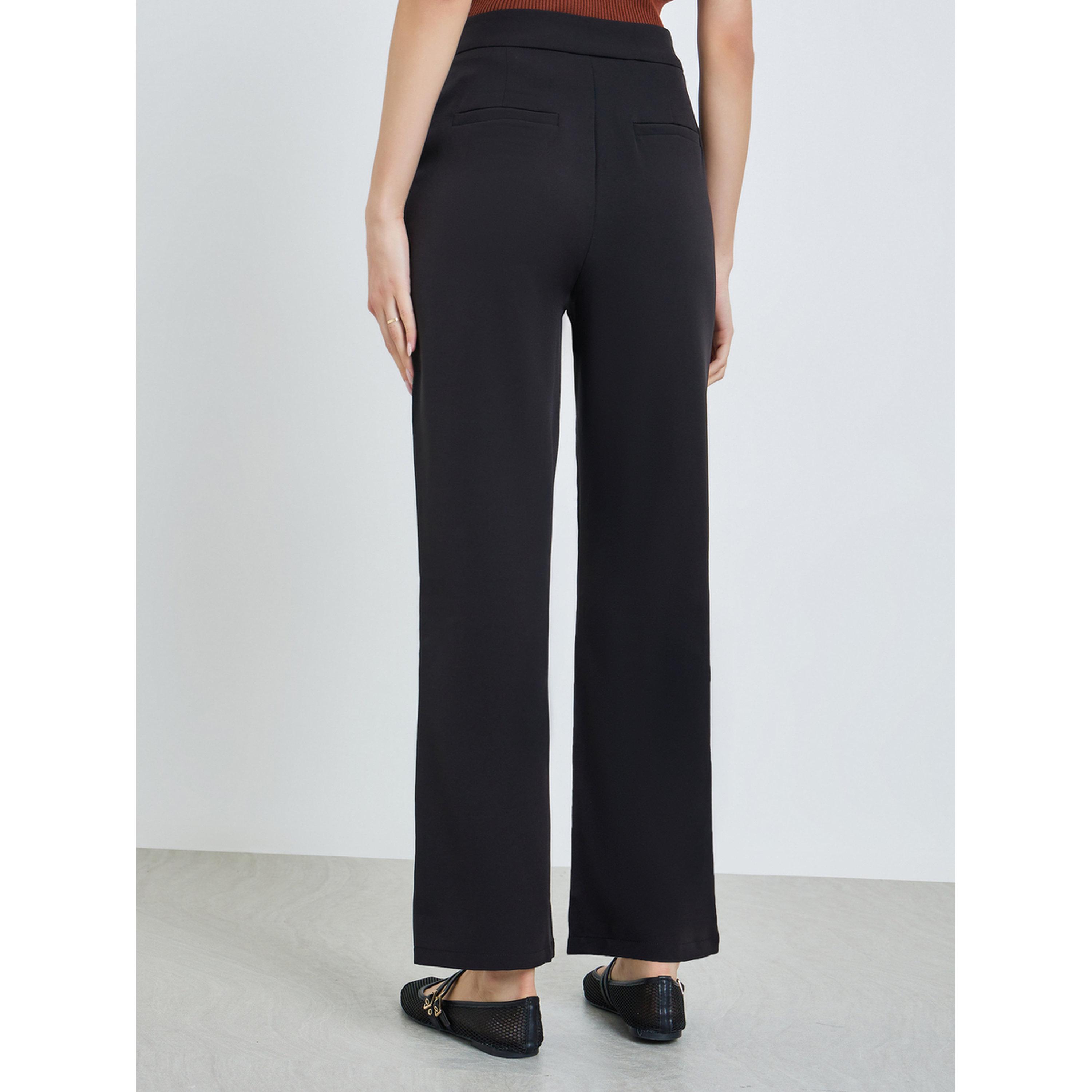 Take Two Black Solid High Rise Flared Pants-women-clothing-bottoms-joggers-image-4