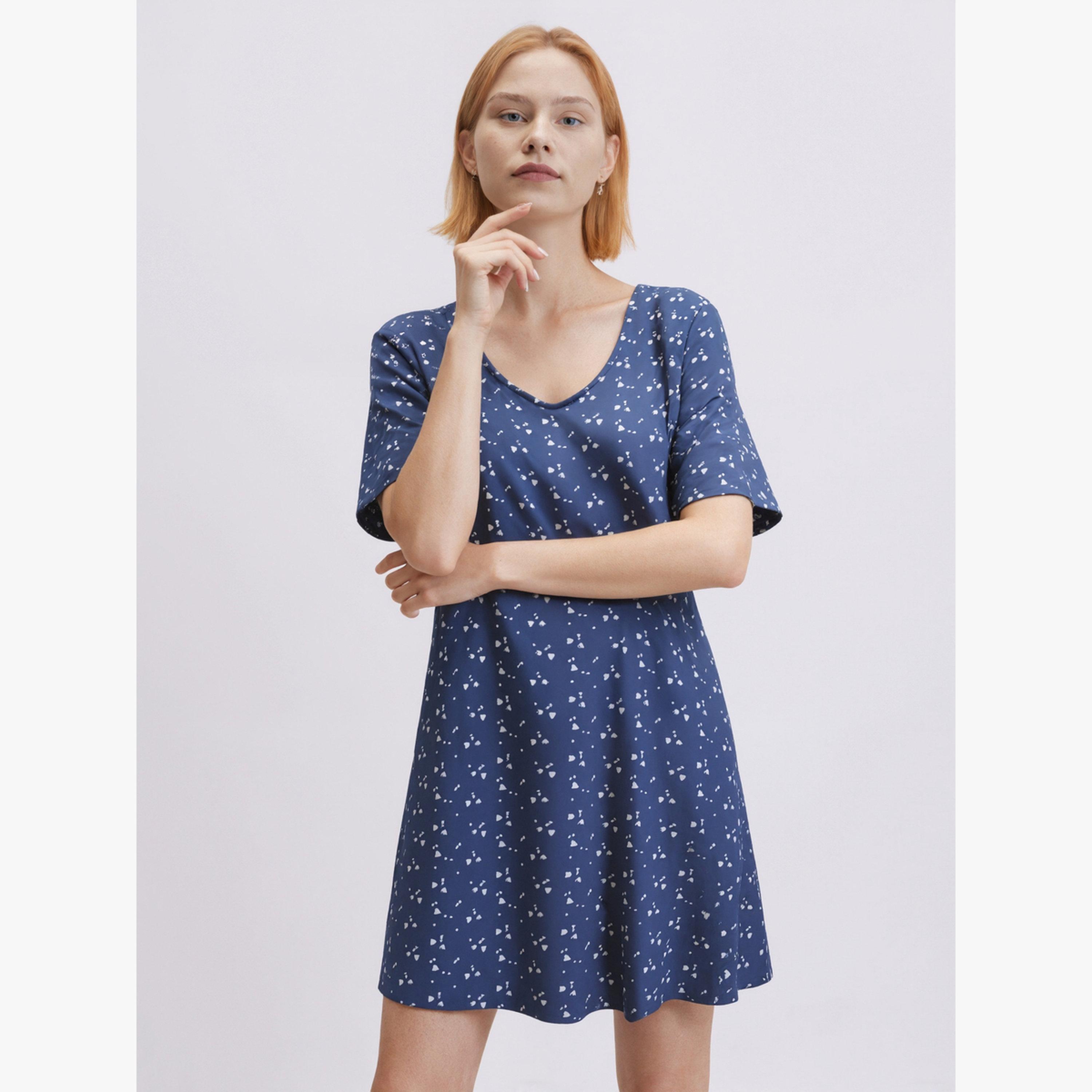 Take Two Blue Printed Short Sleeve Nightdres-women-clothing-nightwear-nighties-image-1