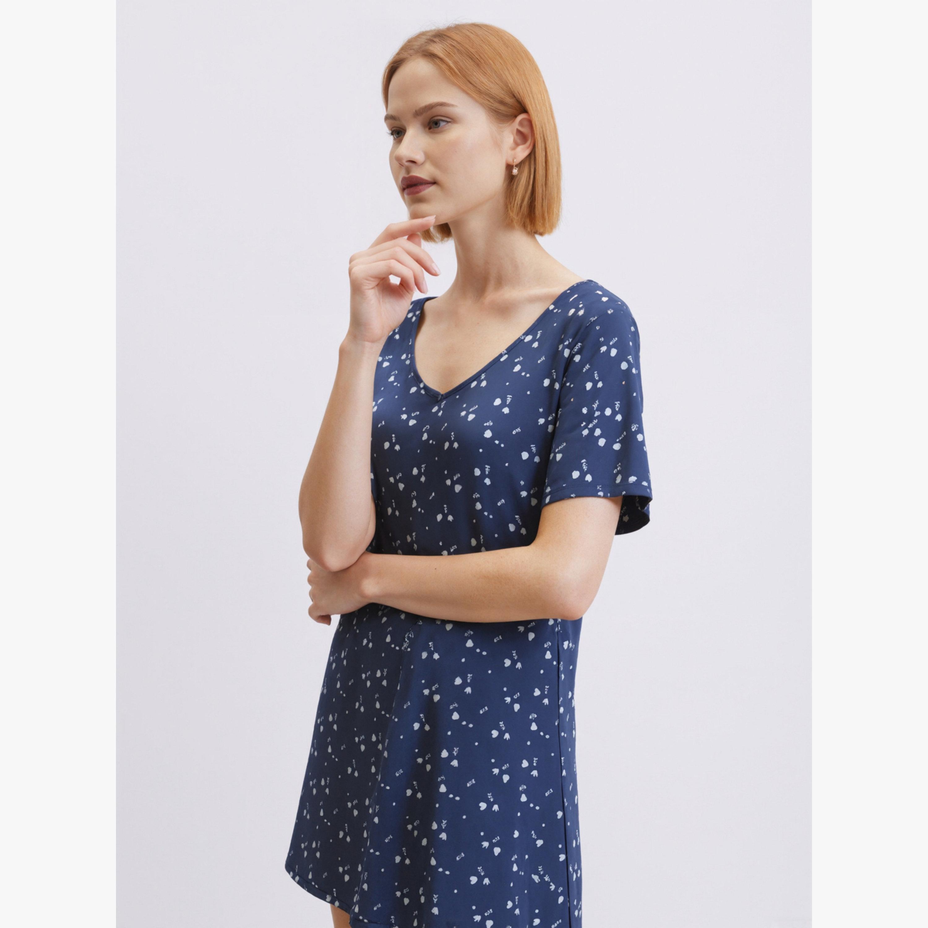 Take Two Blue Printed Short Sleeve Nightdres-women-clothing-nightwear-nighties-image-3