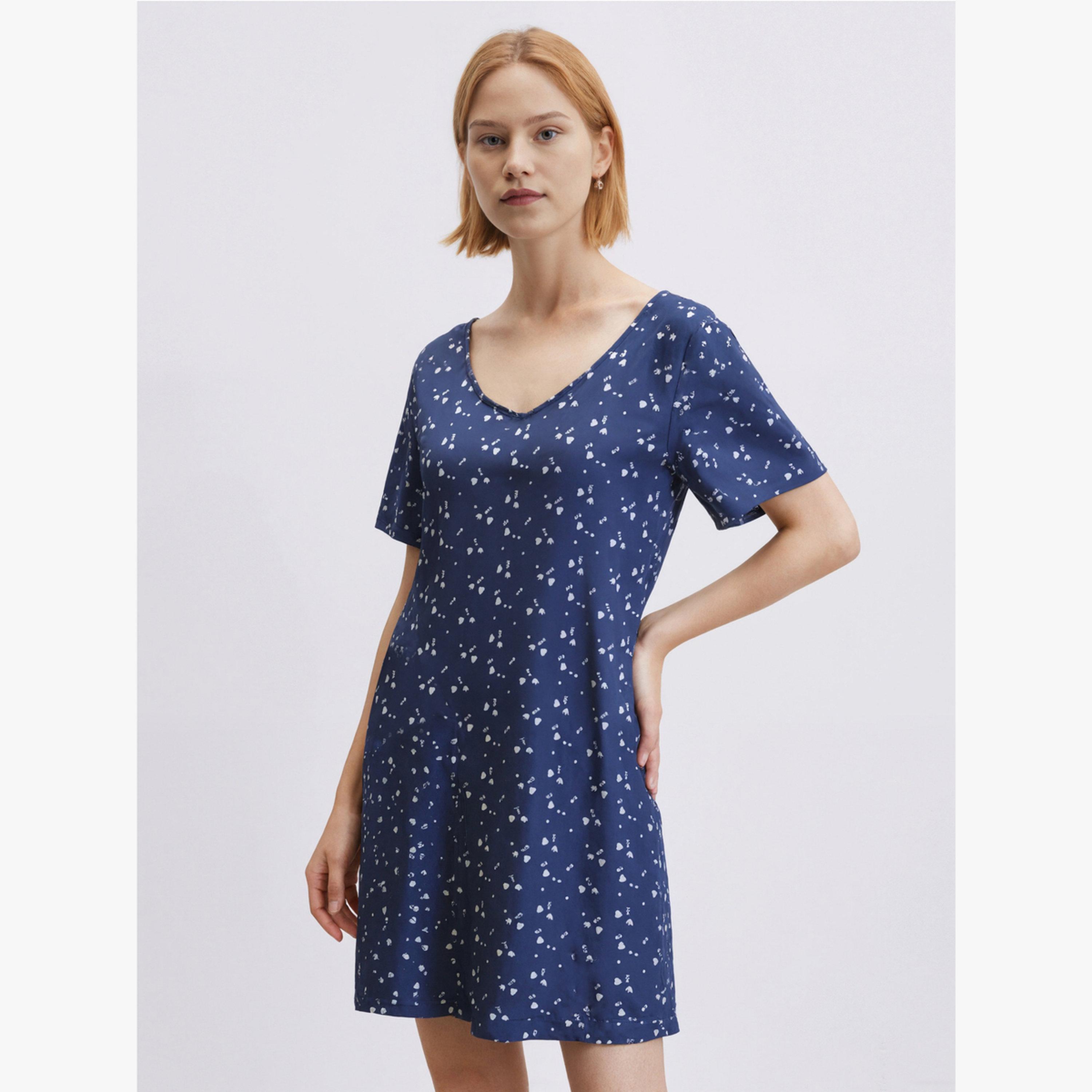 Take Two Blue Printed Short Sleeve Nightdres-women-clothing-nightwear-nighties-image-4