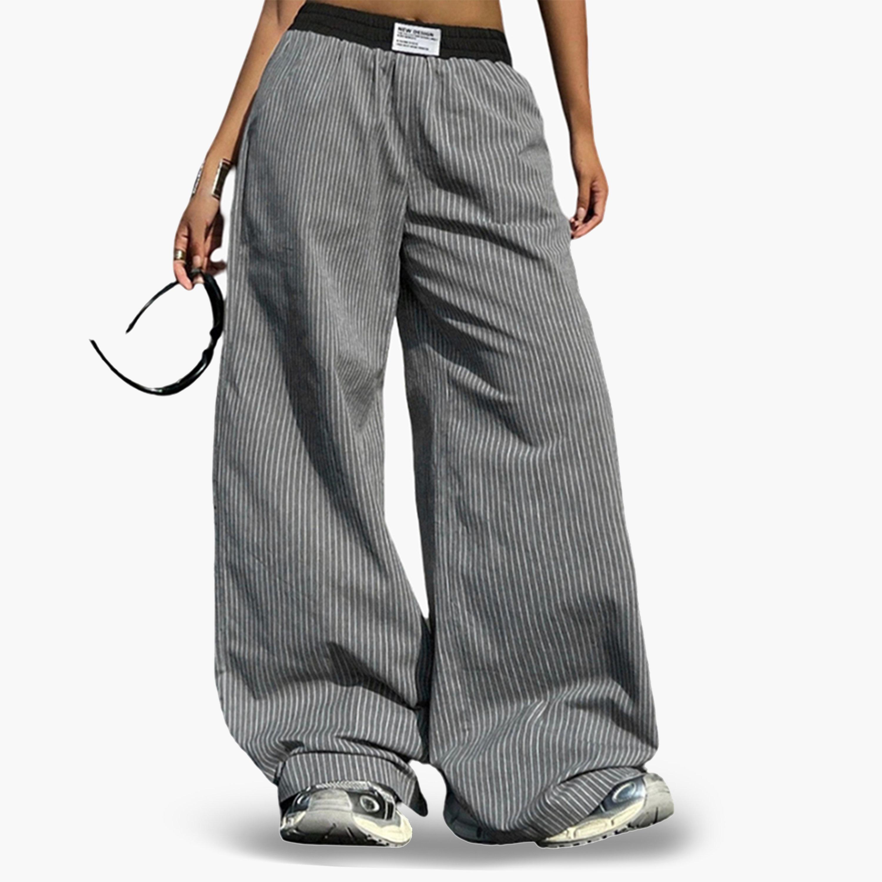 بنطال بأرجل واسعة وخطوط رفيعة-women-clothing-bottoms-joggers-image-1
