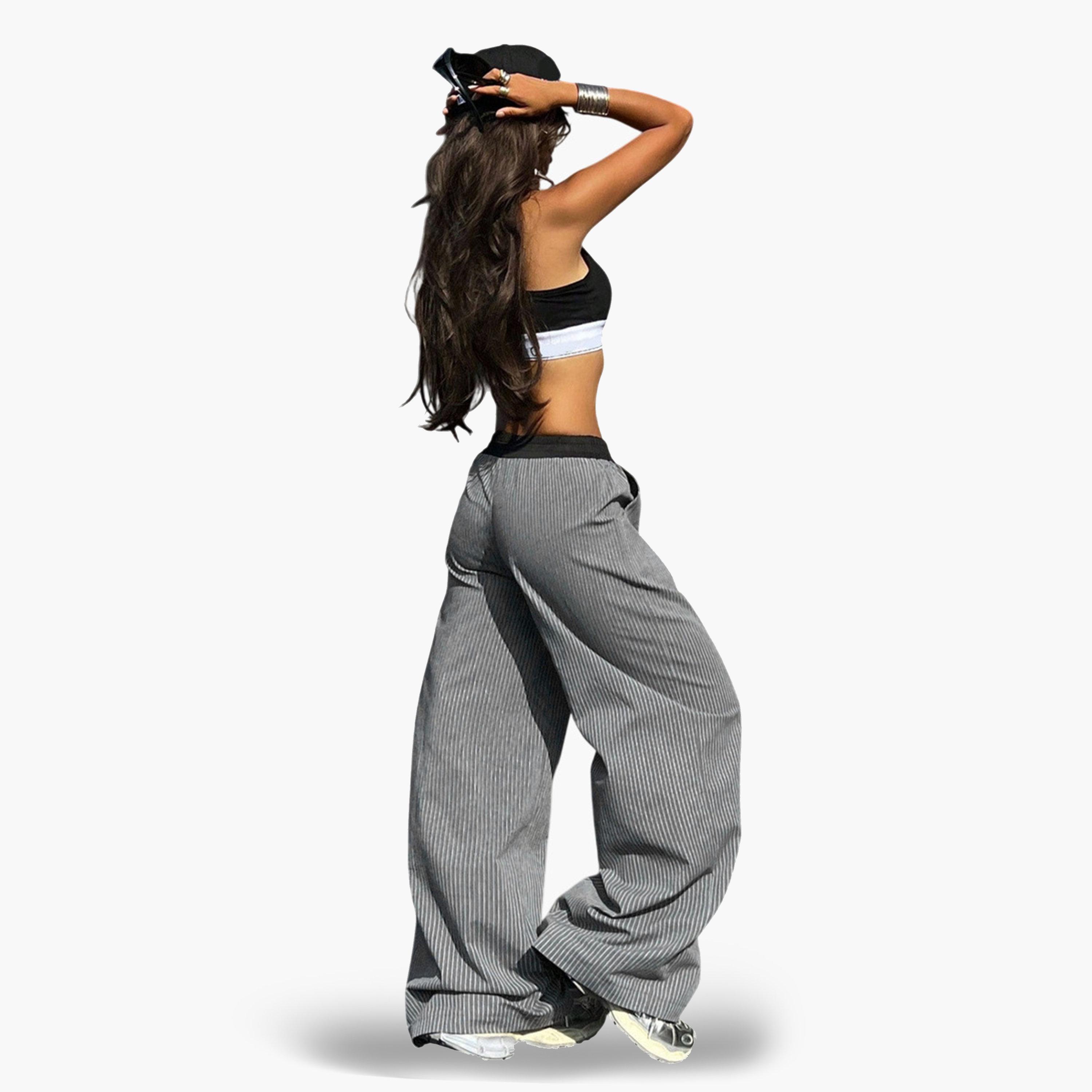 Take Two Grey Pinstripe Wide Leg Trousers-women-clothing-bottoms-joggers-image-3