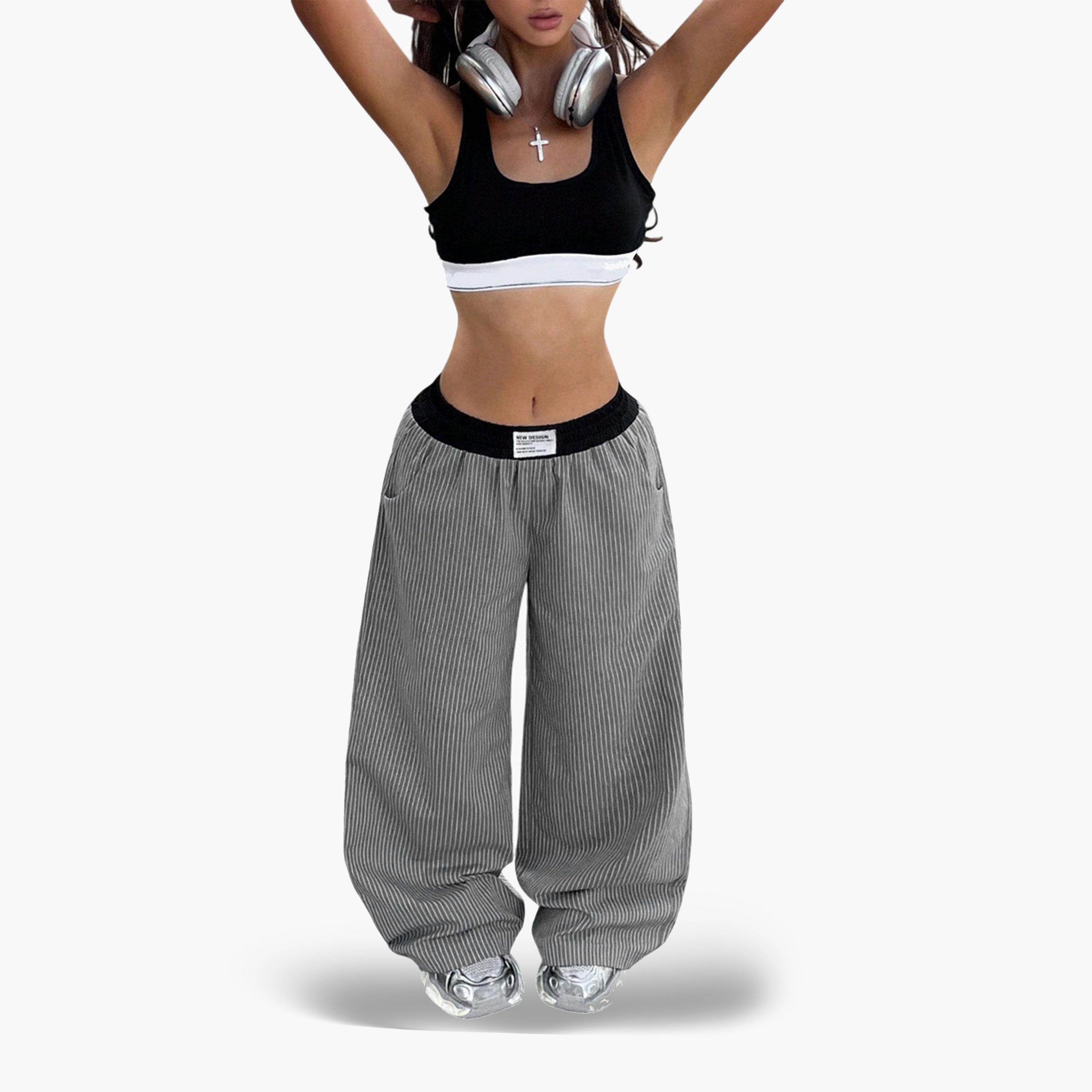 بنطال بأرجل واسعة وخطوط رفيعة-women-clothing-bottoms-joggers-image-4