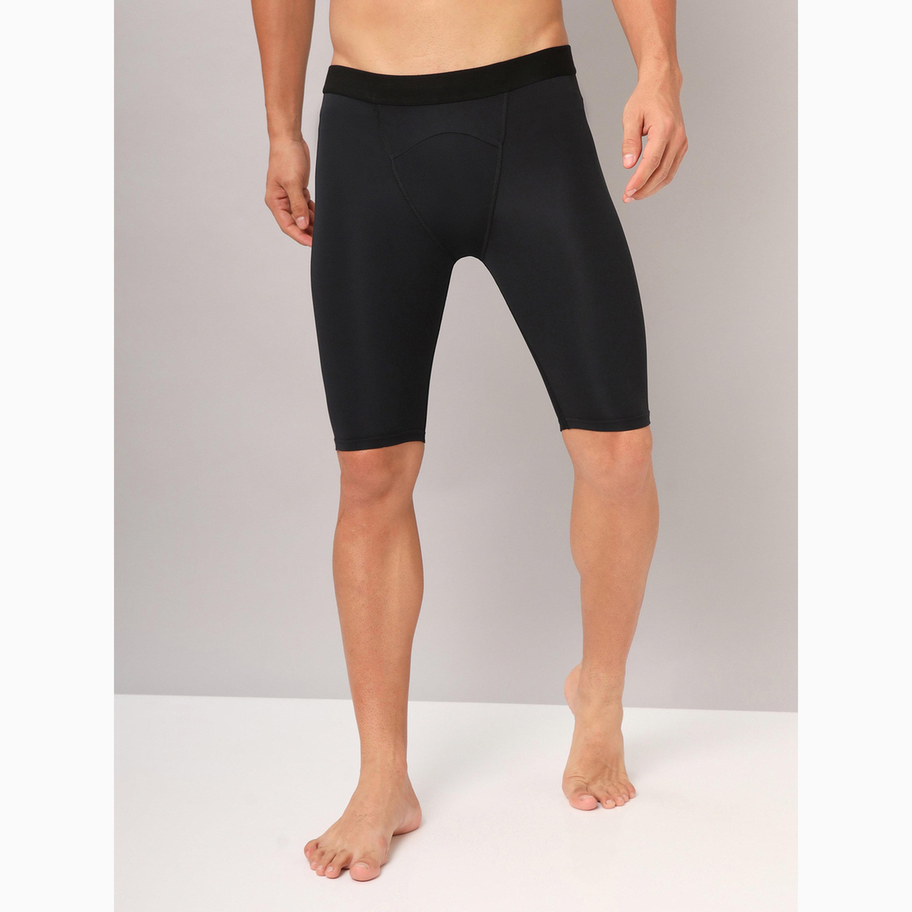 بنطال رياضي ضاغط سادة بقصة ضيقة للرجال-men-clothing-sportswearandactivewear-bottoms-shorts-image-2
