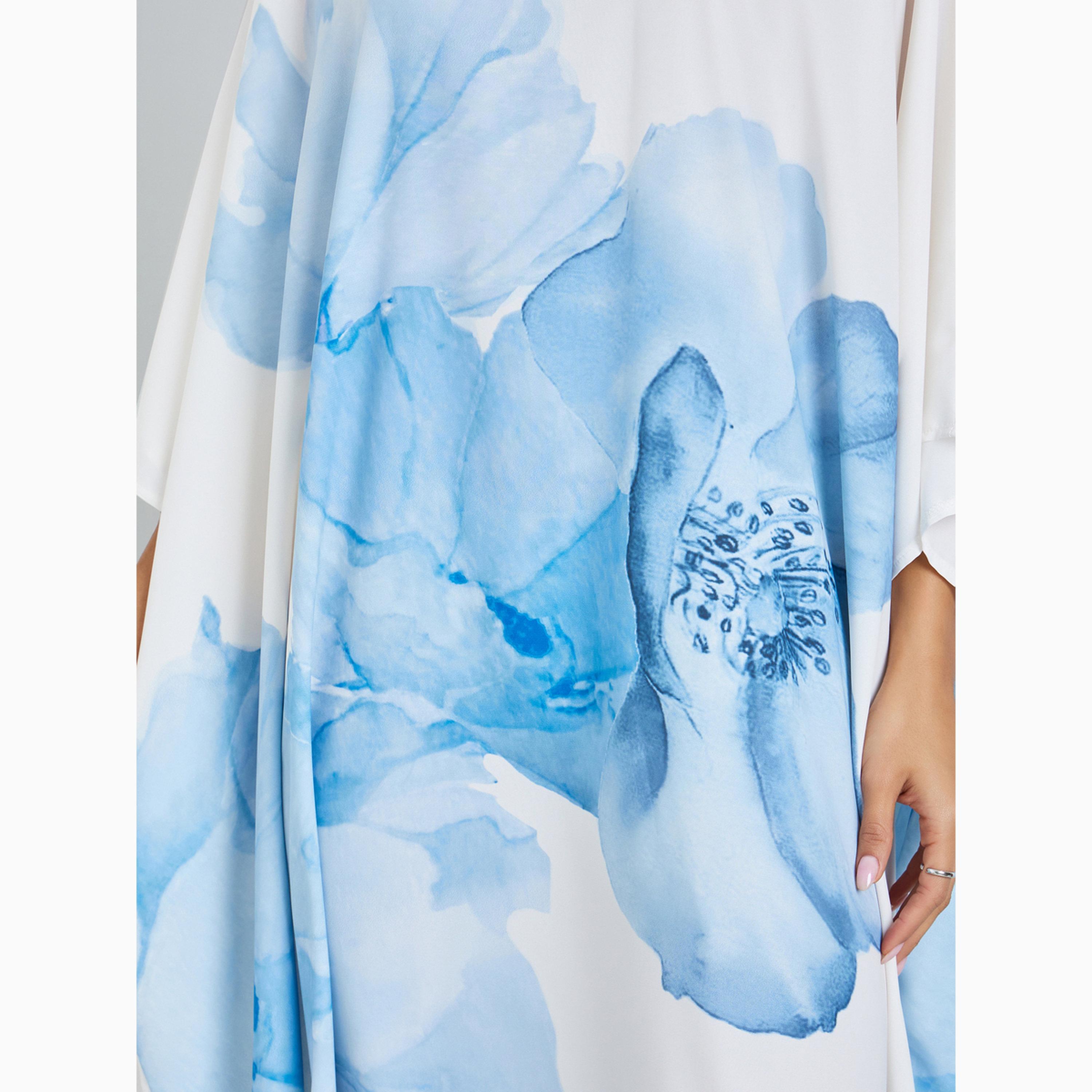 Amirah X Styli Blue Floral Loose Fit Kaftan-women-arabicclothing-kaftan-image-4