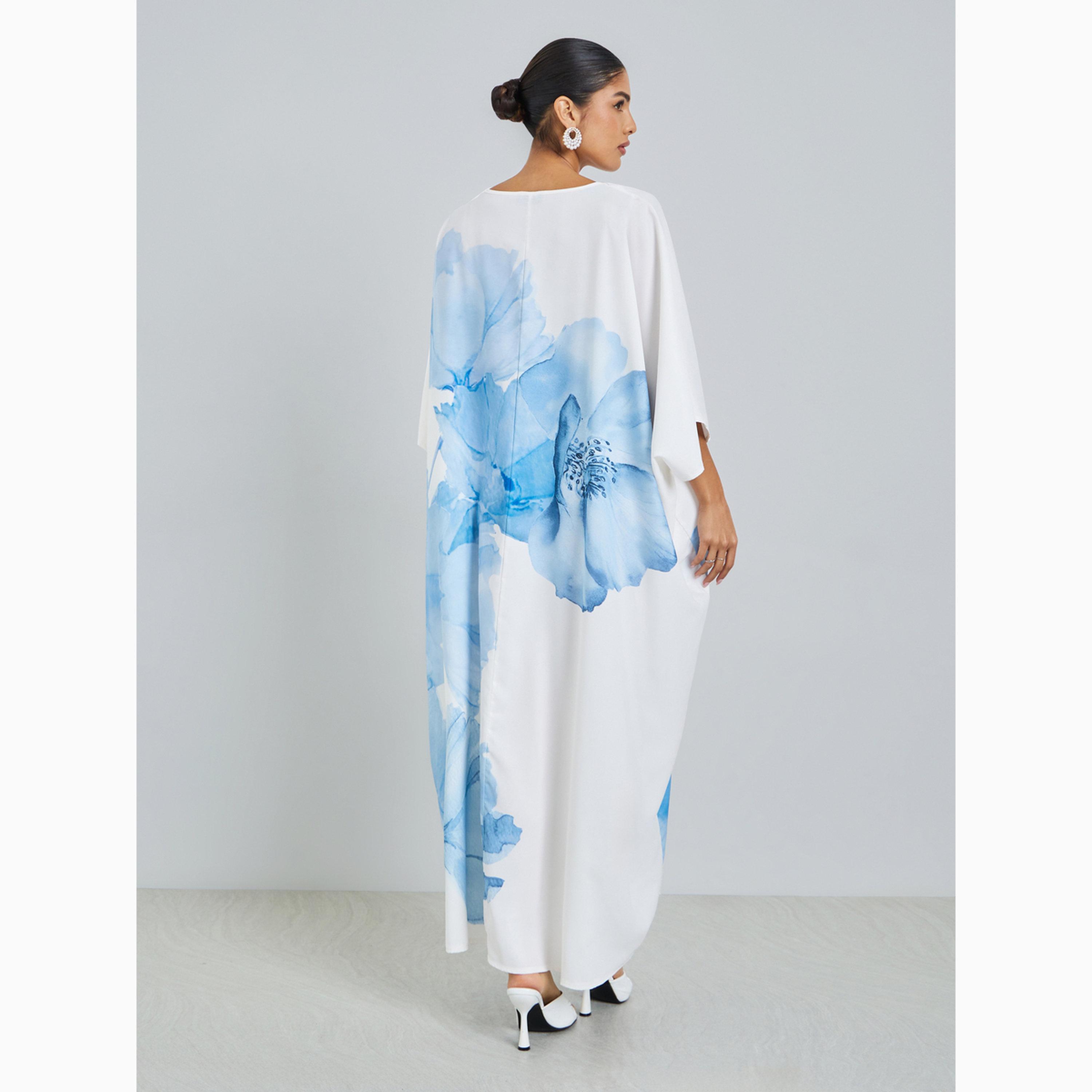 قفطان بقصة مريحة وطبعة أزهار-women-arabicclothing-kaftan-image-5