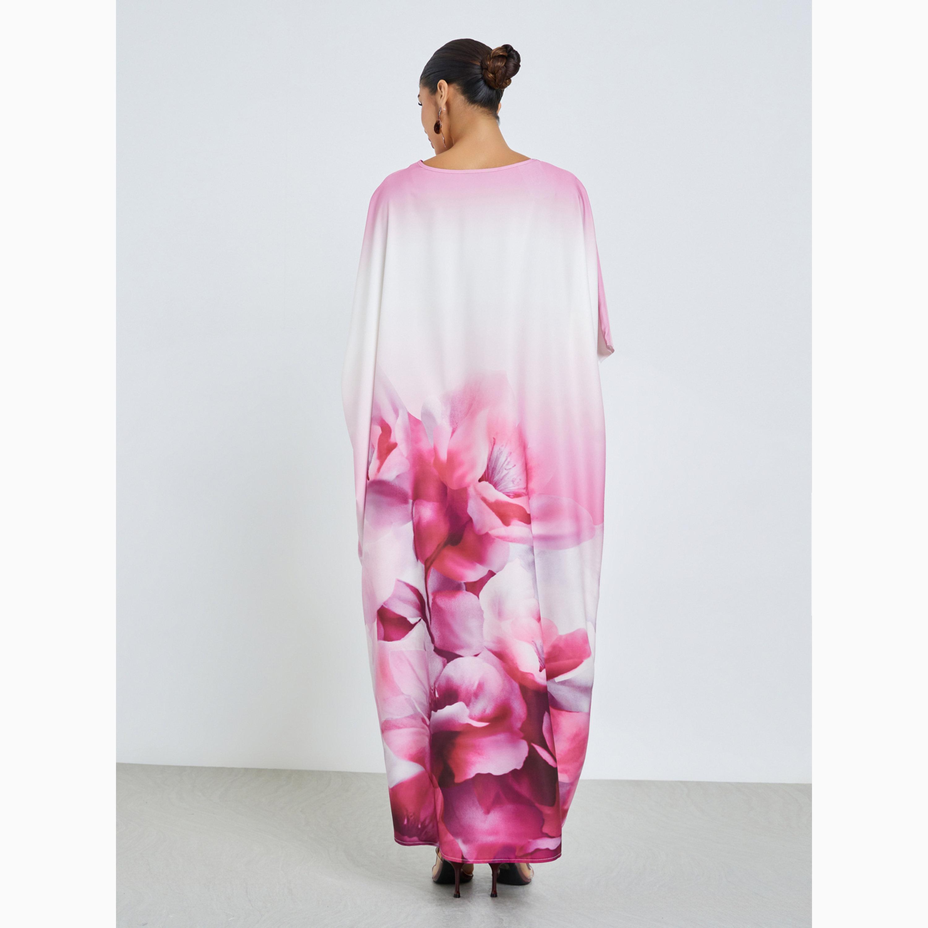 قفطان بقصة مريحة وطبعة أزهار-women-arabicclothing-kaftan-image-5