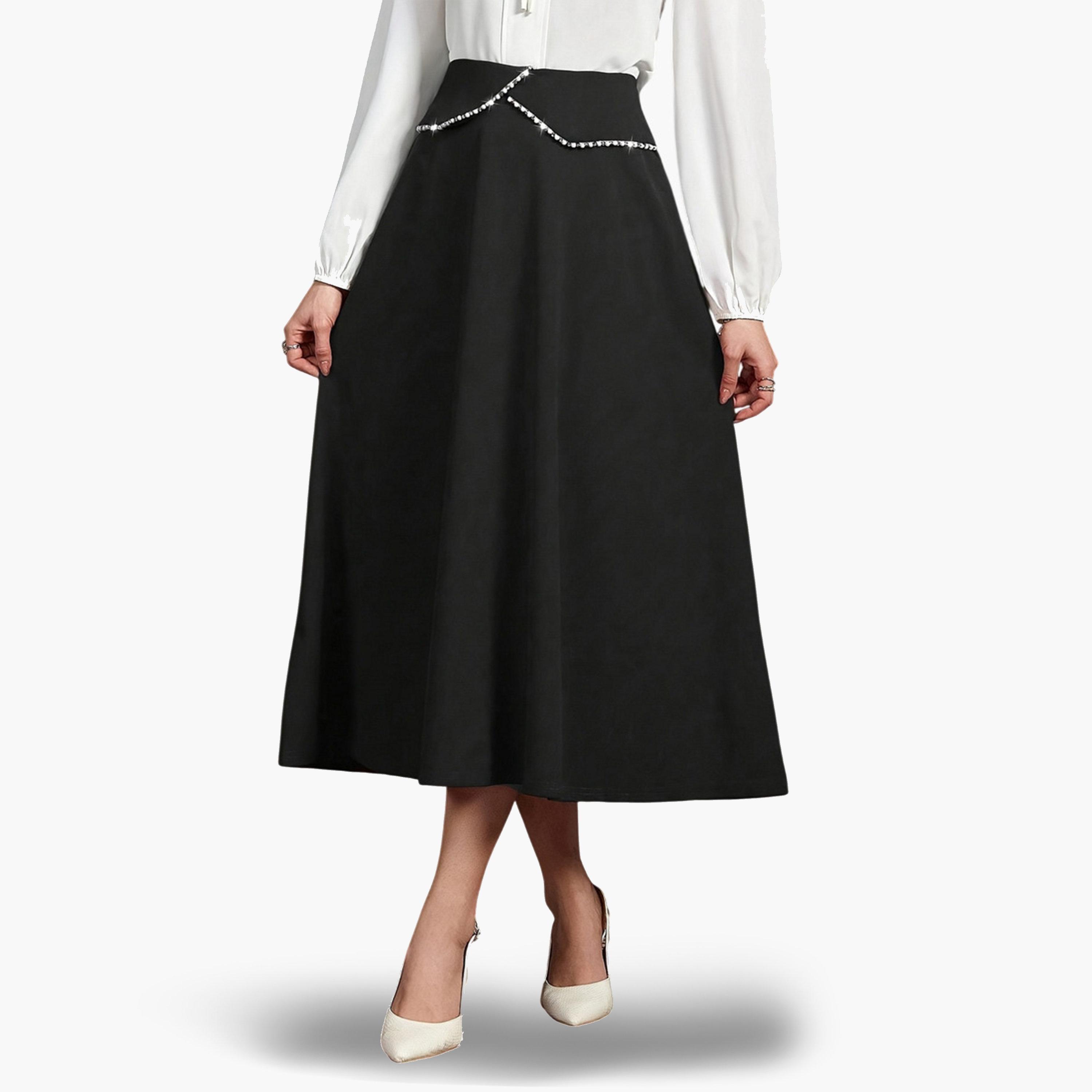 فستان ميدي بخصر مرتفع وتفاصيل كشكشة-women-clothing-bottoms-skirts-image-1