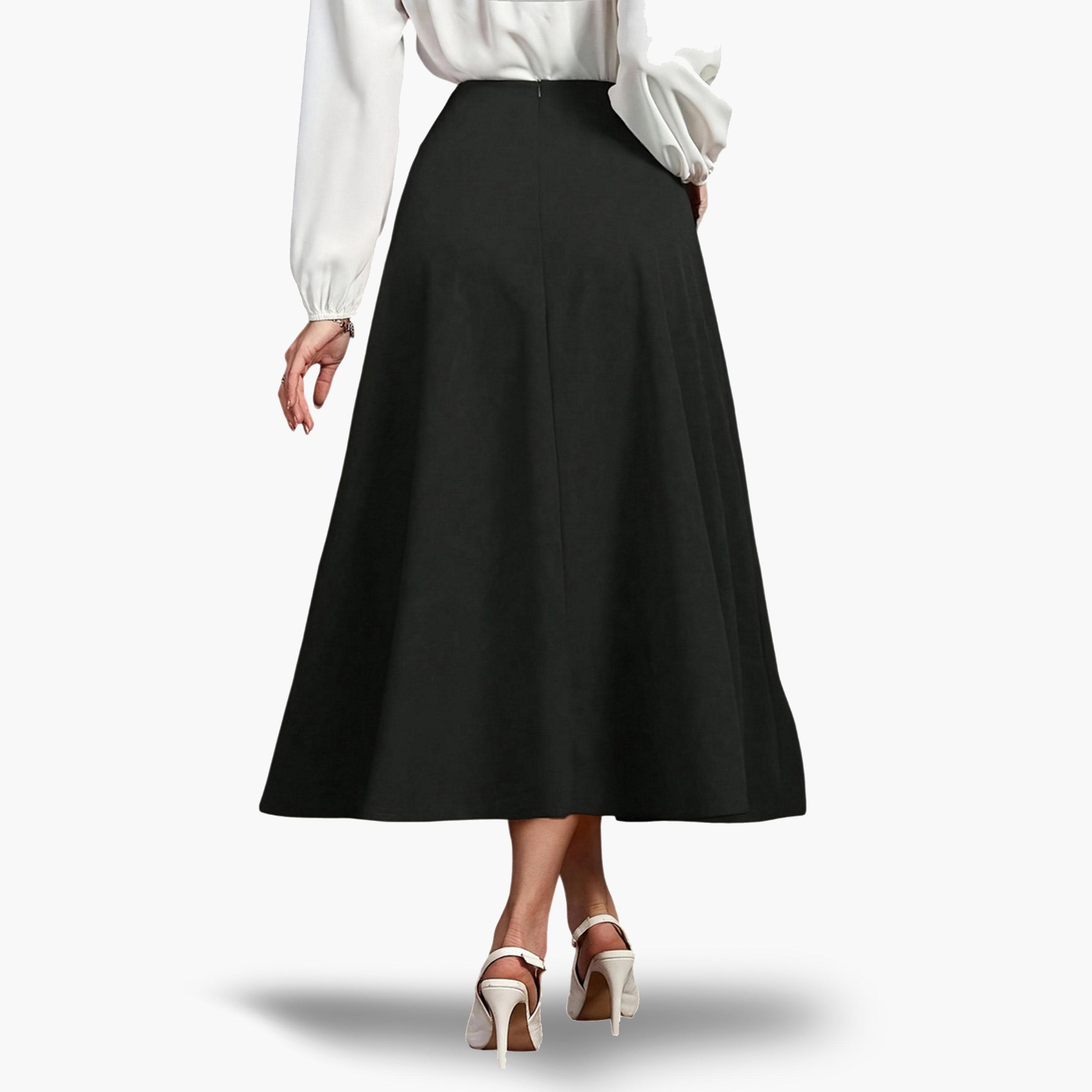 فستان ميدي بخصر مرتفع وتفاصيل كشكشة-women-clothing-bottoms-skirts-image-2