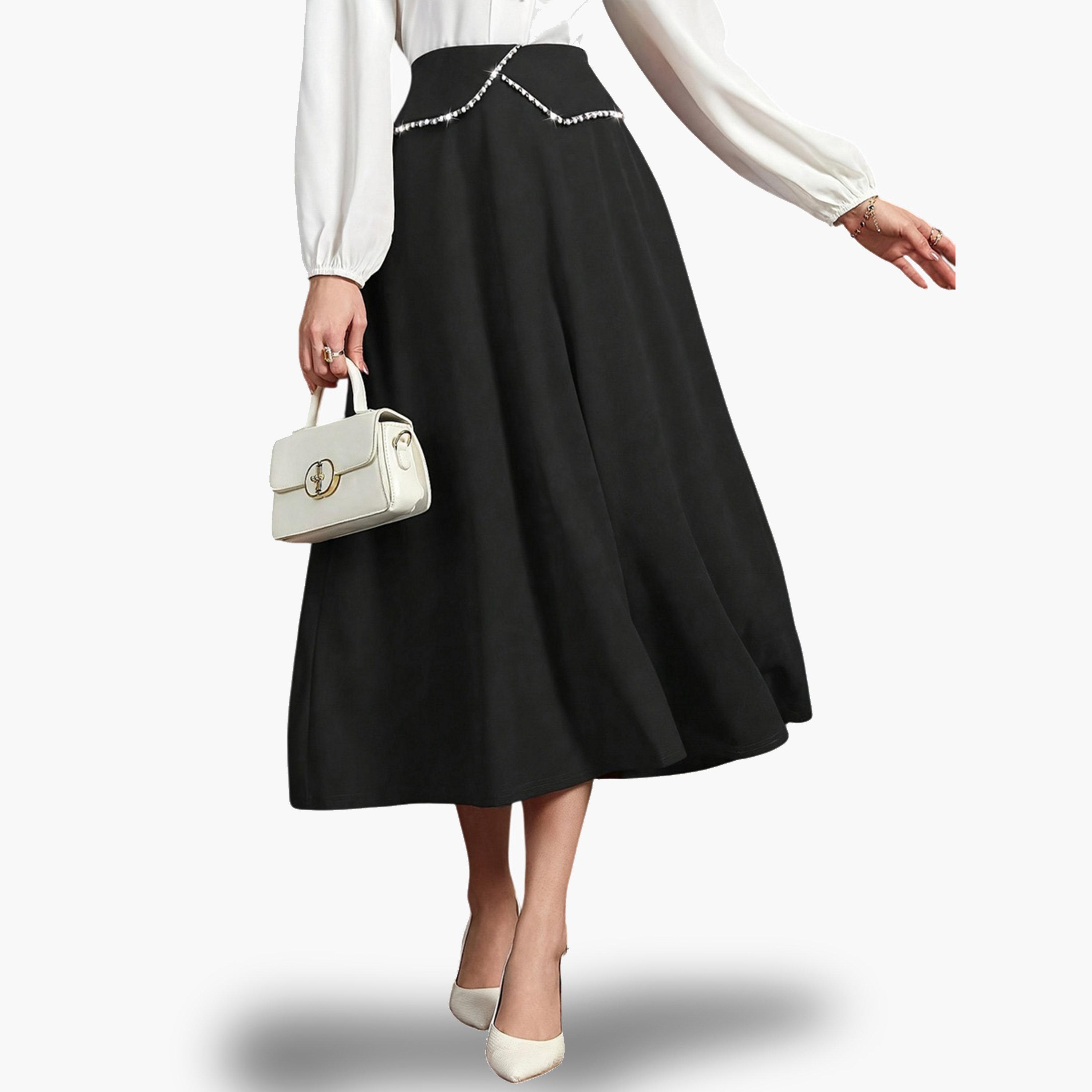 Take Two Black Embellished High Rise Ruffle Midi Dress-women-clothing-bottoms-skirts-image-3