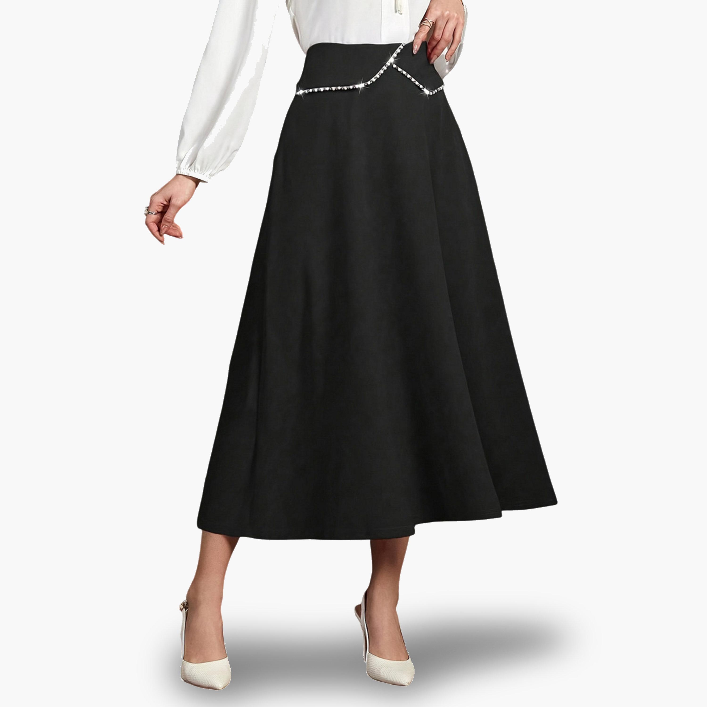 Take Two Black Embellished High Rise Ruffle Midi Dress-women-clothing-bottoms-skirts-image-4