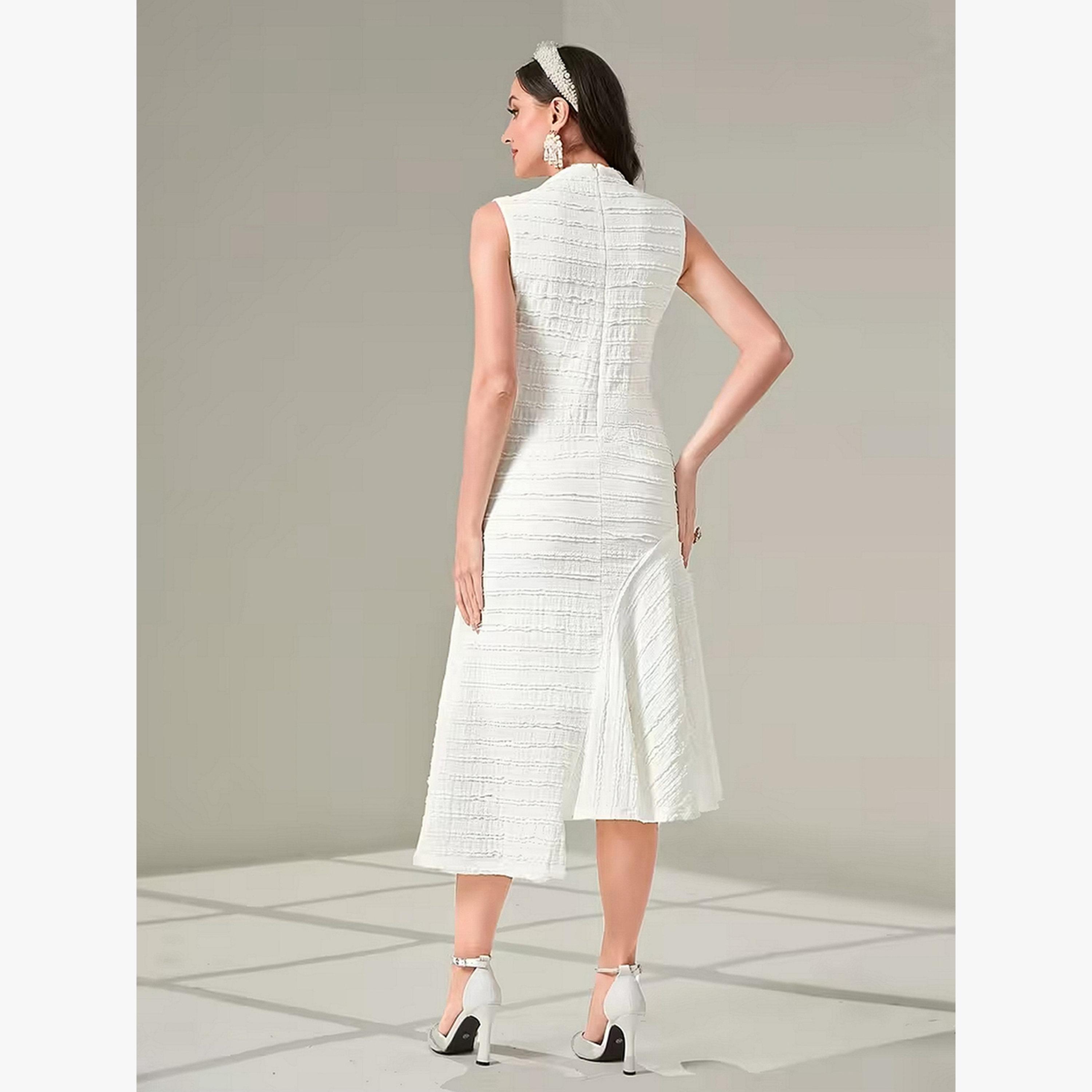 Take Two Solid Texture Round Neck Sleeveless Ruffle Hem Midi Dress-women-clothing-dresses-image-3