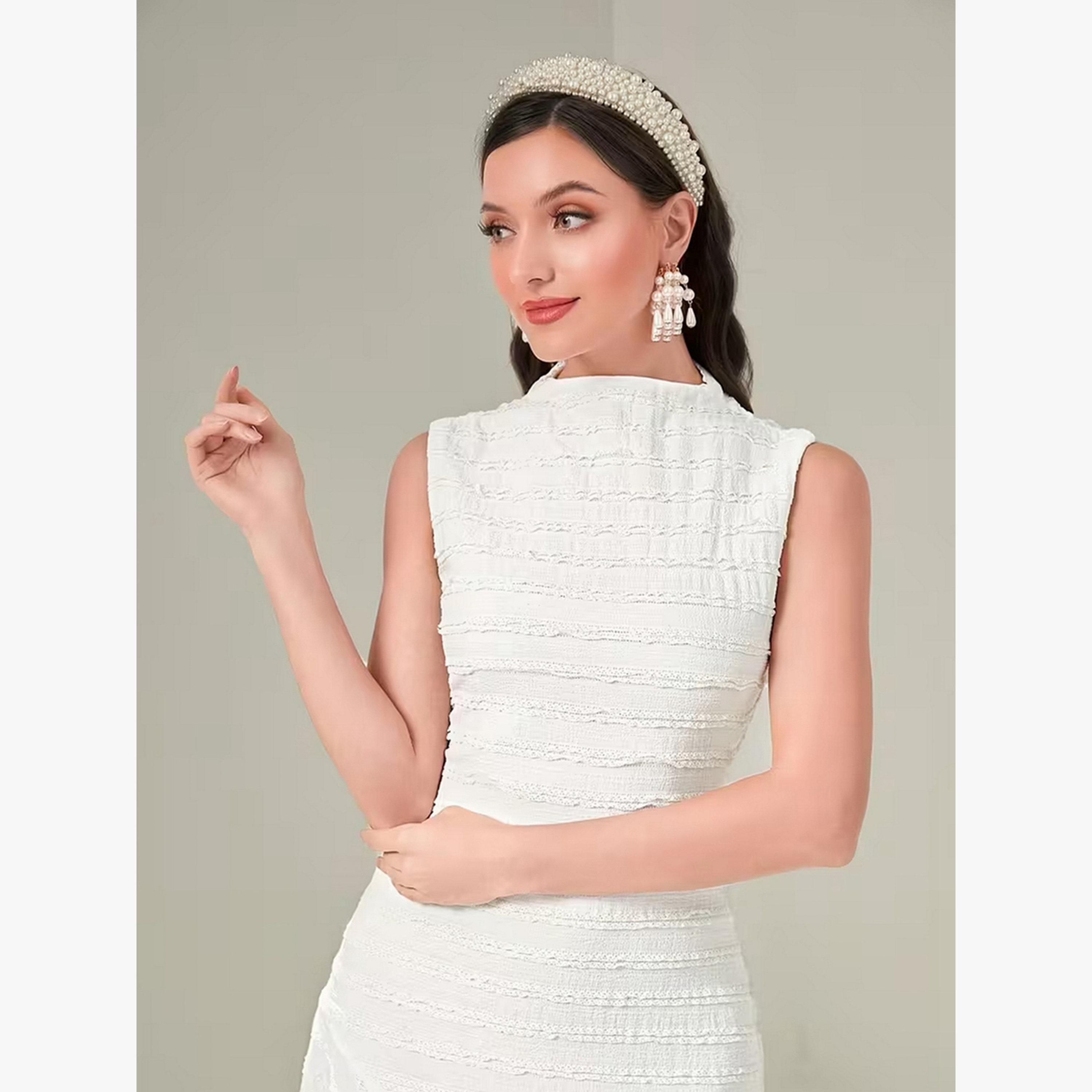 Take Two Solid Texture Round Neck Sleeveless Ruffle Hem Midi Dress-women-clothing-dresses-image-4