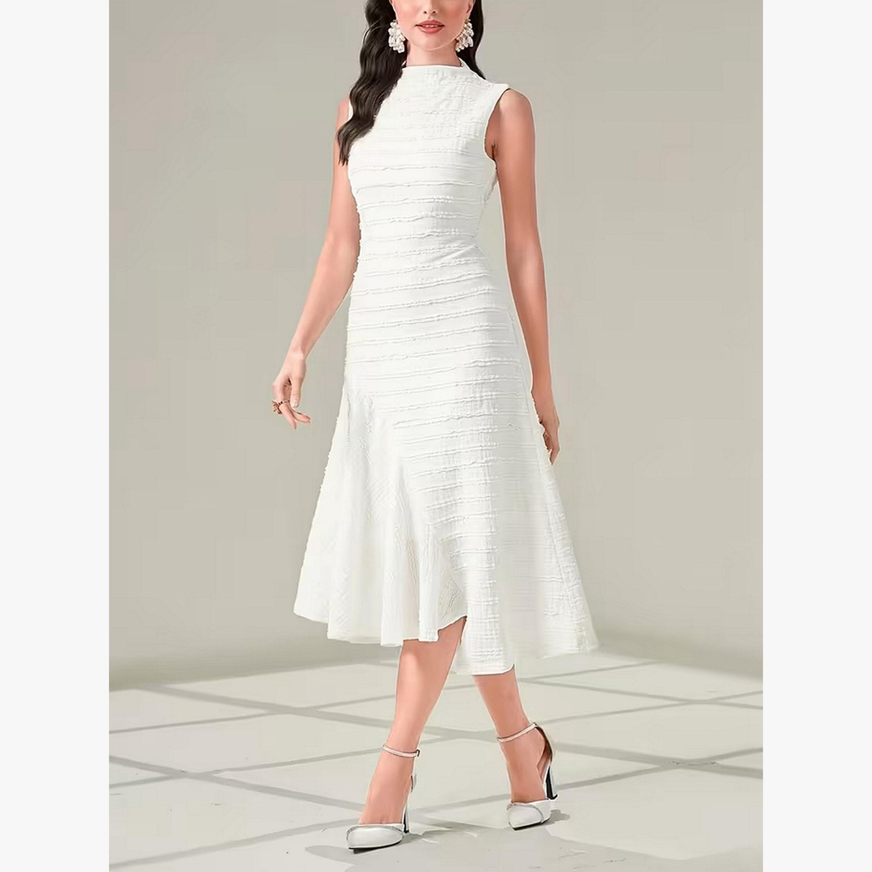 Take Two Solid Texture Round Neck Sleeveless Ruffle Hem Midi Dress-women-clothing-dresses-image-5