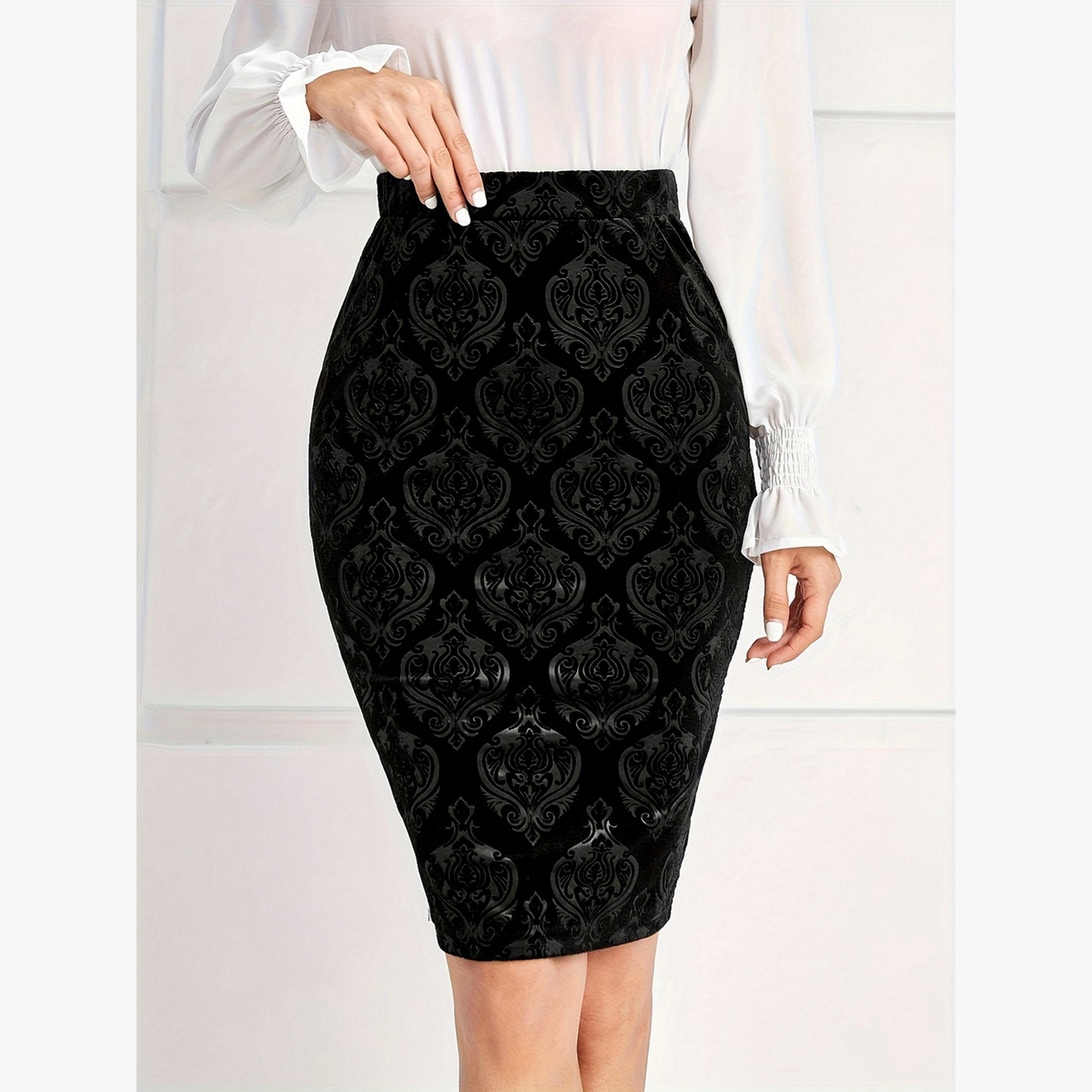 Take Two Black Velvet Damask Bodycon Mini Skirt-women-clothing-bottoms-skirts-image-1
