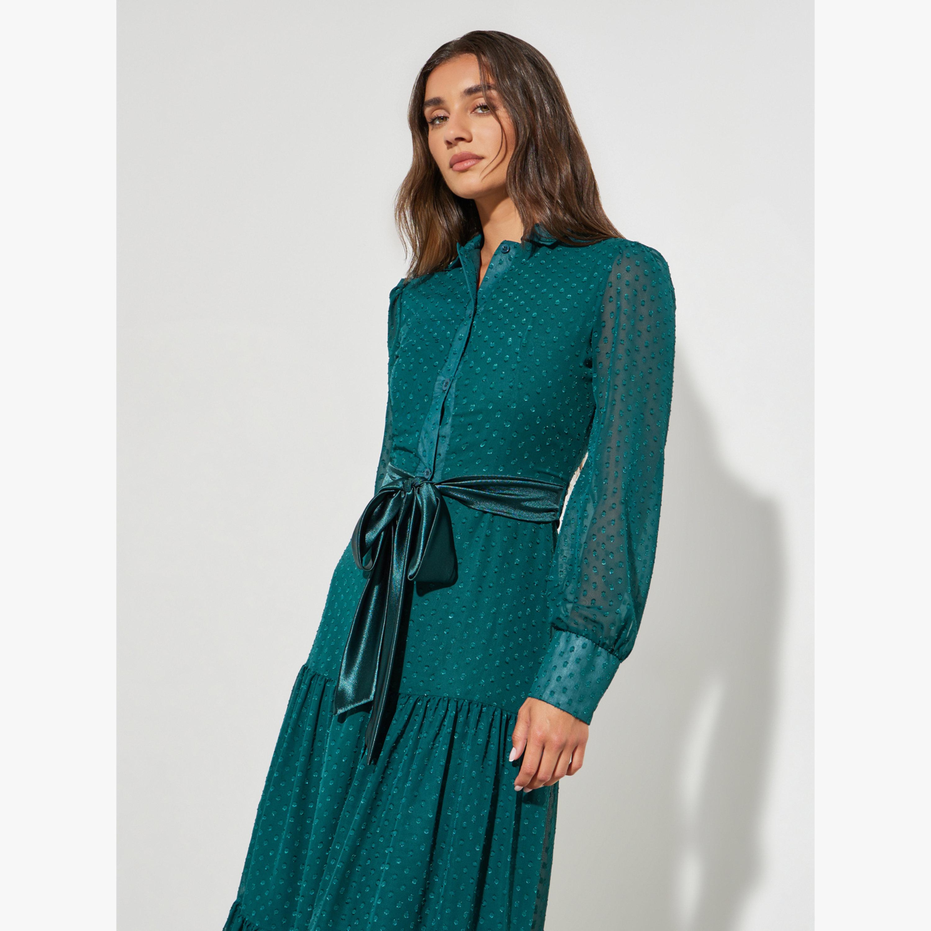 Take Two Teal Dobby Tiered Shirt Maxi Dress-women-clothing-dresses-image-2