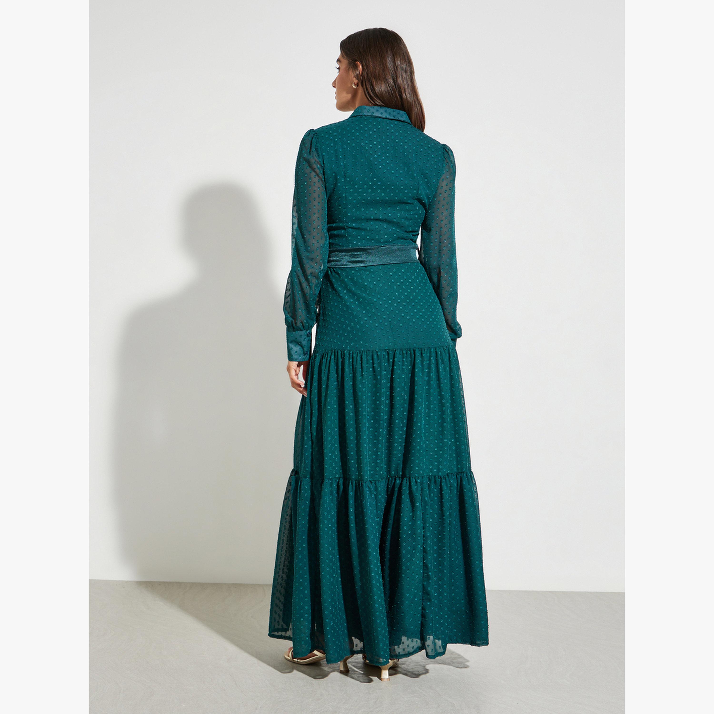 Take Two Teal Dobby Tiered Shirt Maxi Dress-women-clothing-dresses-image-3