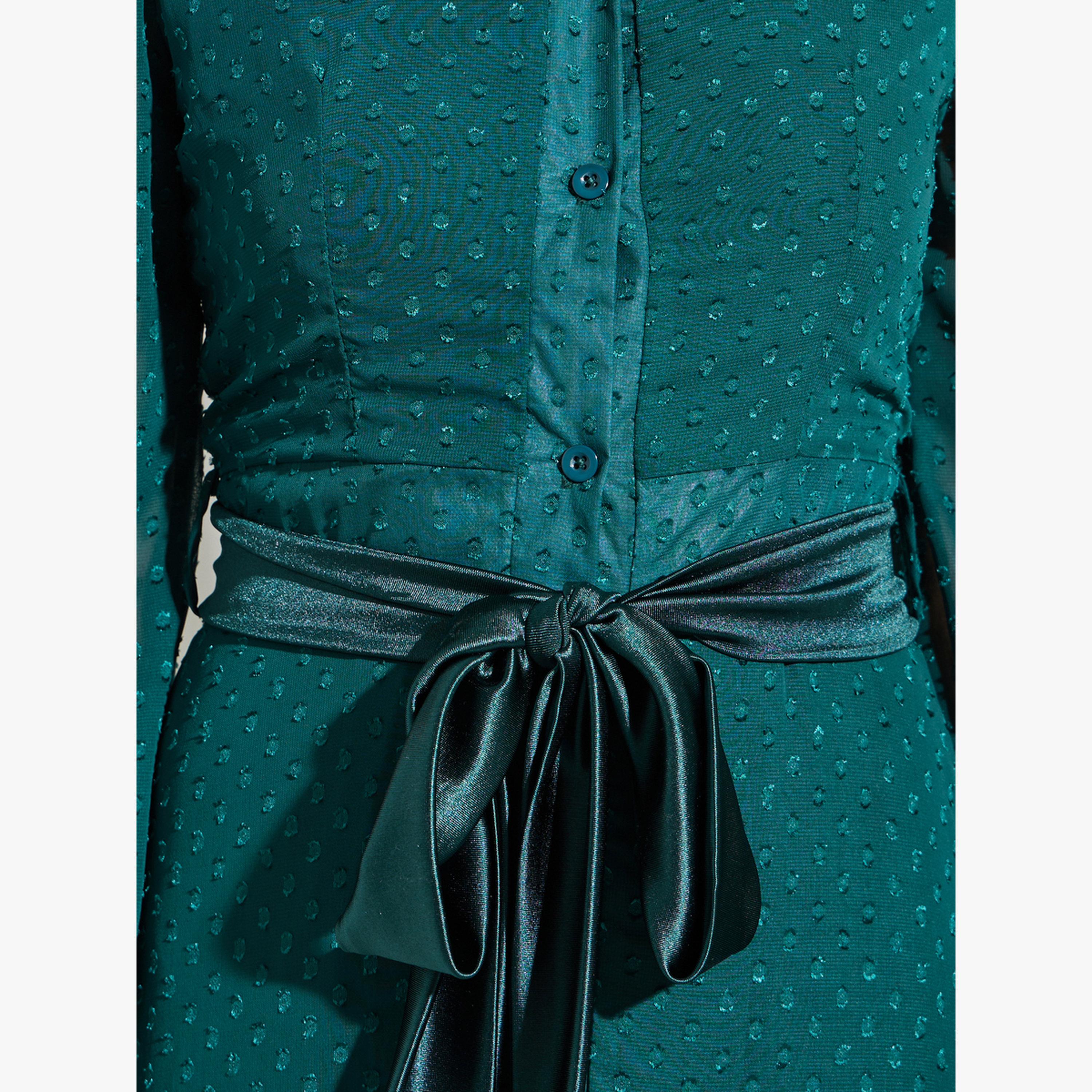فستان طويل قميص مزين بكسرات وخيوط دوبي-women-clothing-dresses-image-4
