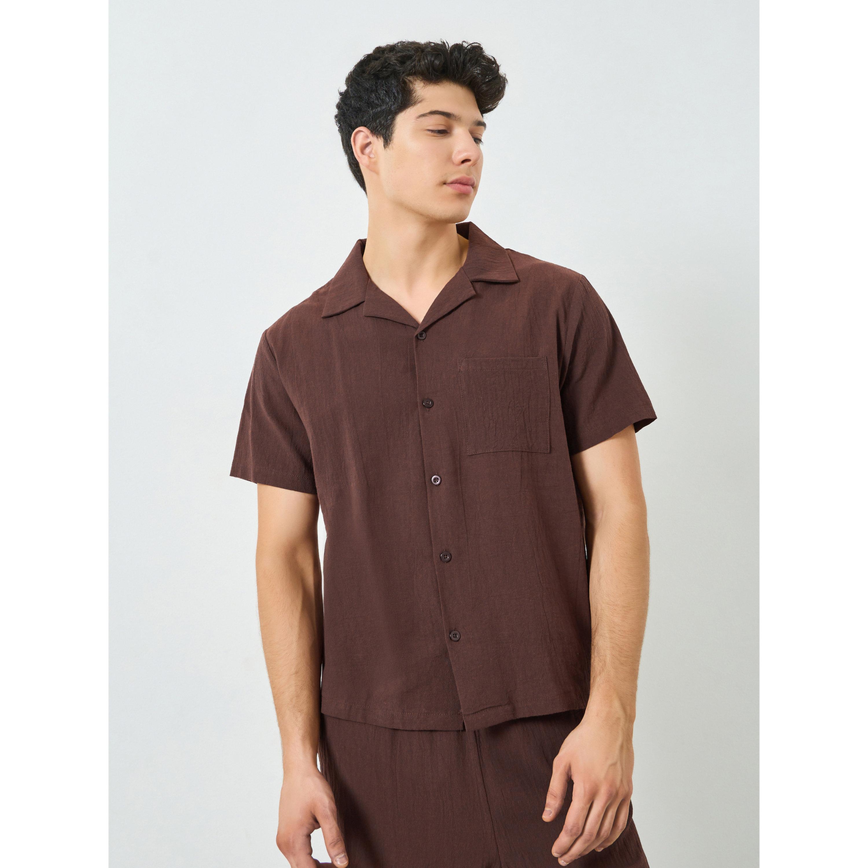 Take Two Men Coffee Brown Textured Shirt and Pyjama Set-men-clothing-nightwear-sets-image-3