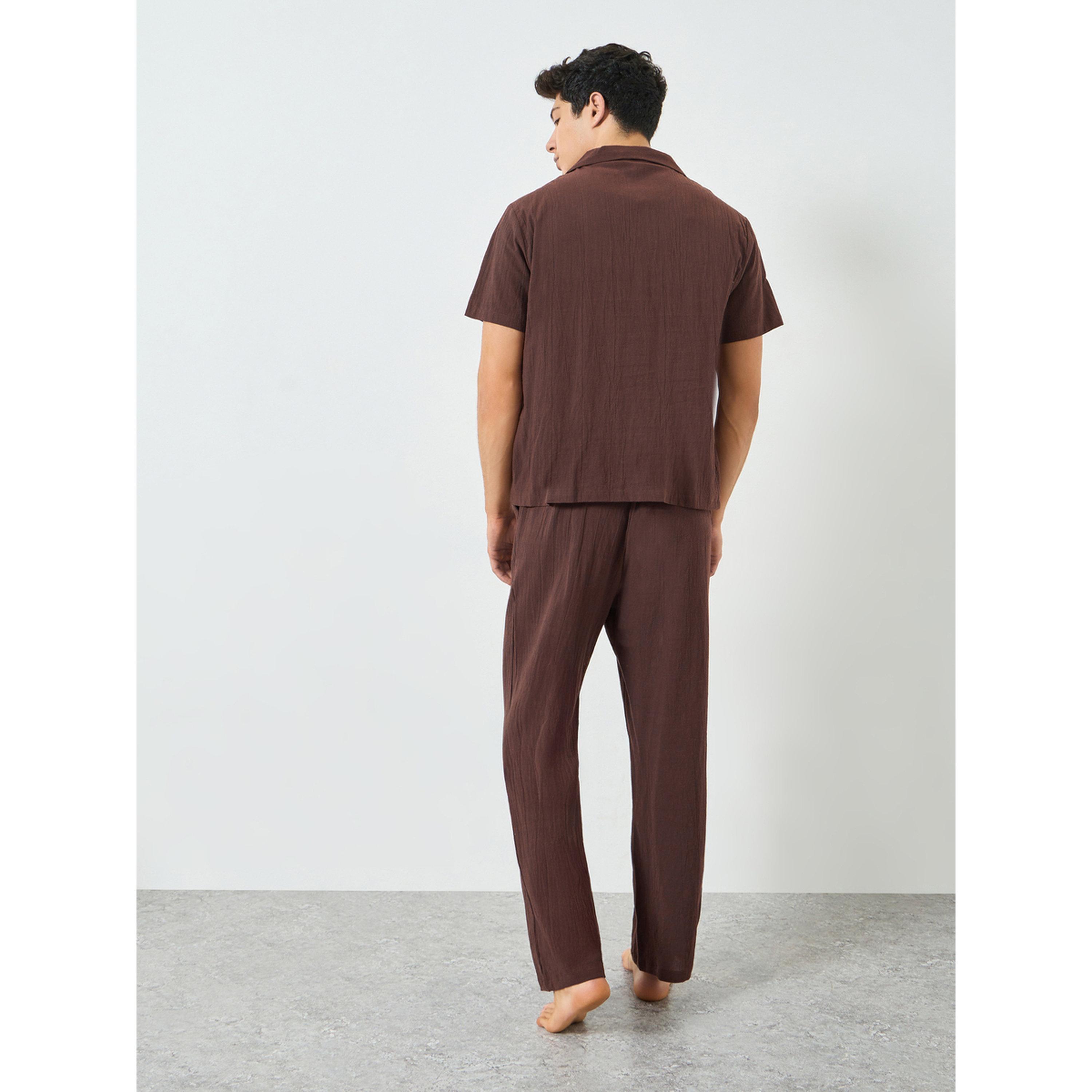 Take Two Men Coffee Brown Textured Shirt and Pyjama Set-men-clothing-nightwear-sets-image-4