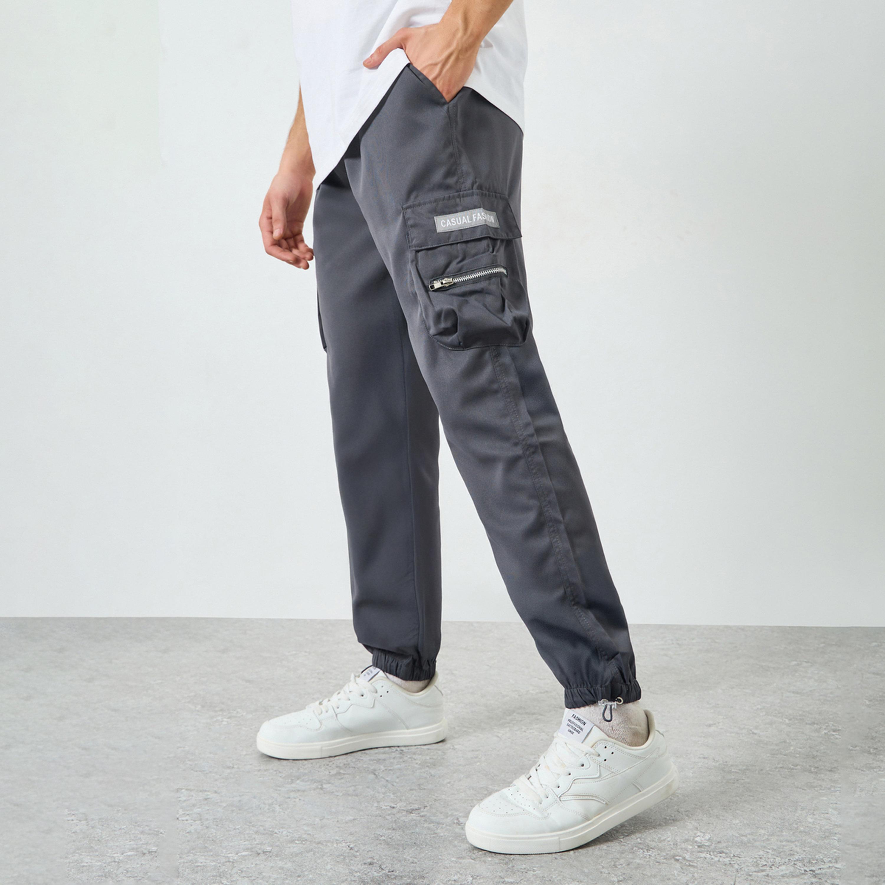 Take Two Men Grey Cargo Trousers with Elastic Cuffs-men-clothing-bottoms-joggers-image-1