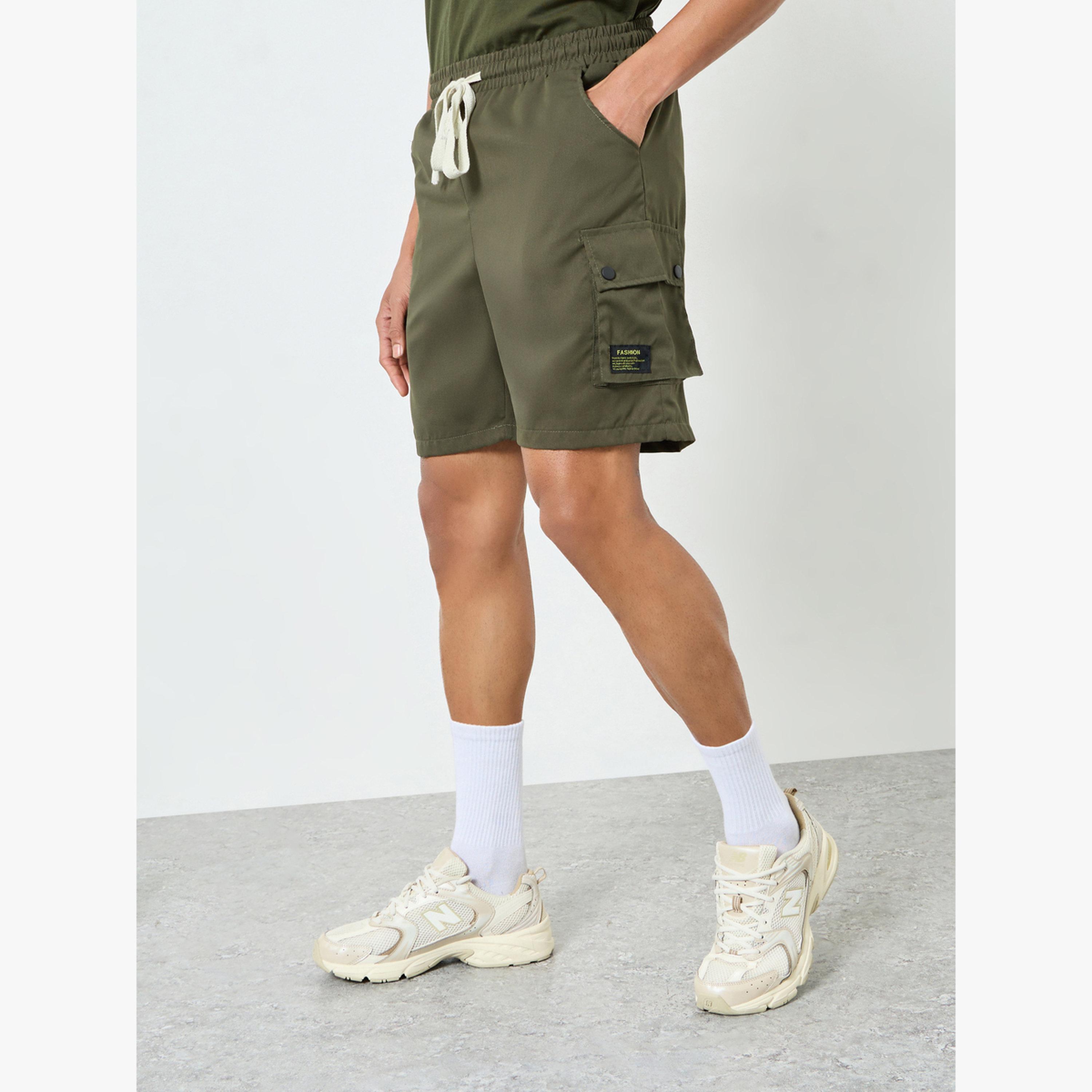 Take Two Men Khaki Solid Pocket Detail Shorts with Drawstring-men-clothing-swimandbeach-shorts-image-1