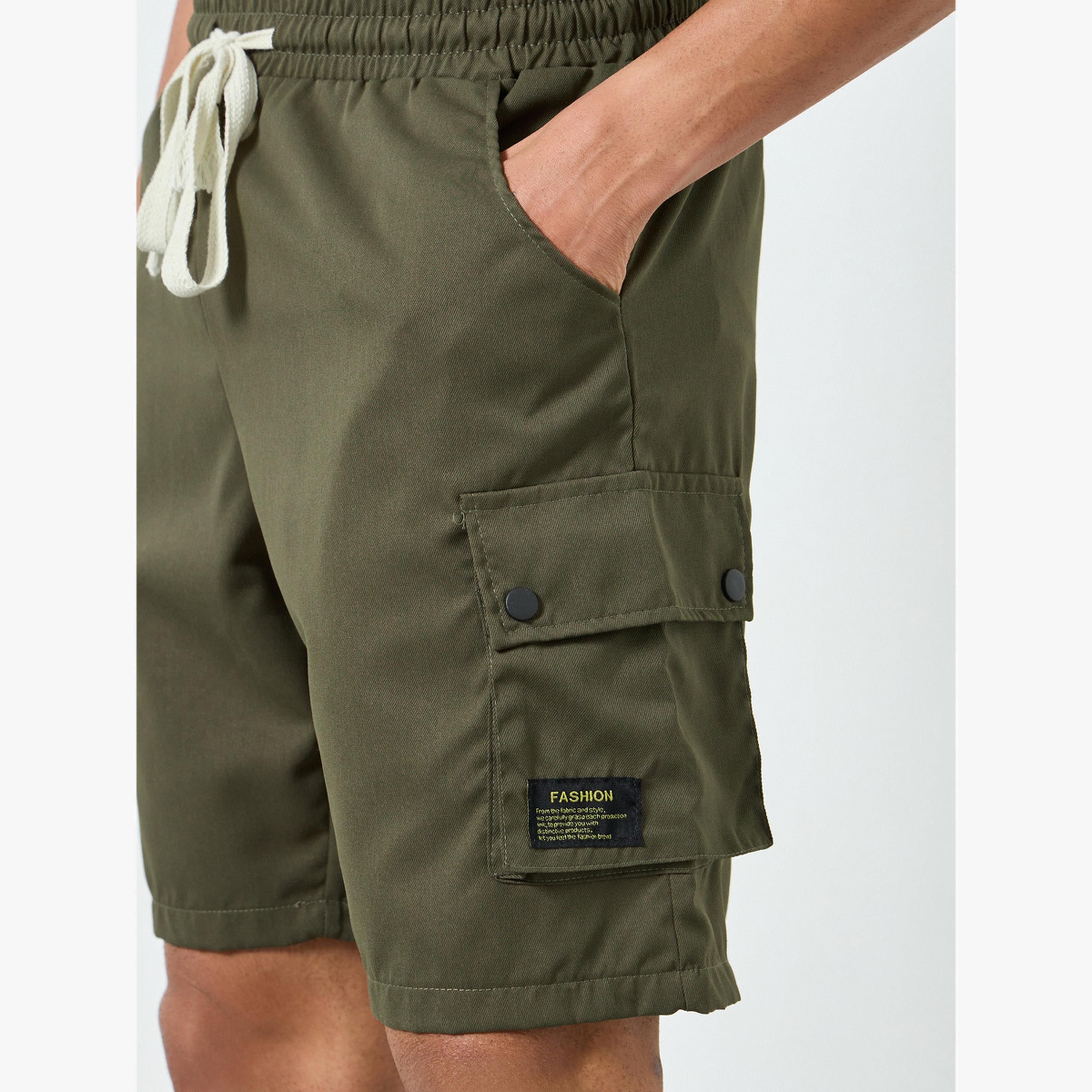 Take Two Men Khaki Solid Pocket Detail Shorts with Drawstring-men-clothing-swimandbeach-shorts-image-3