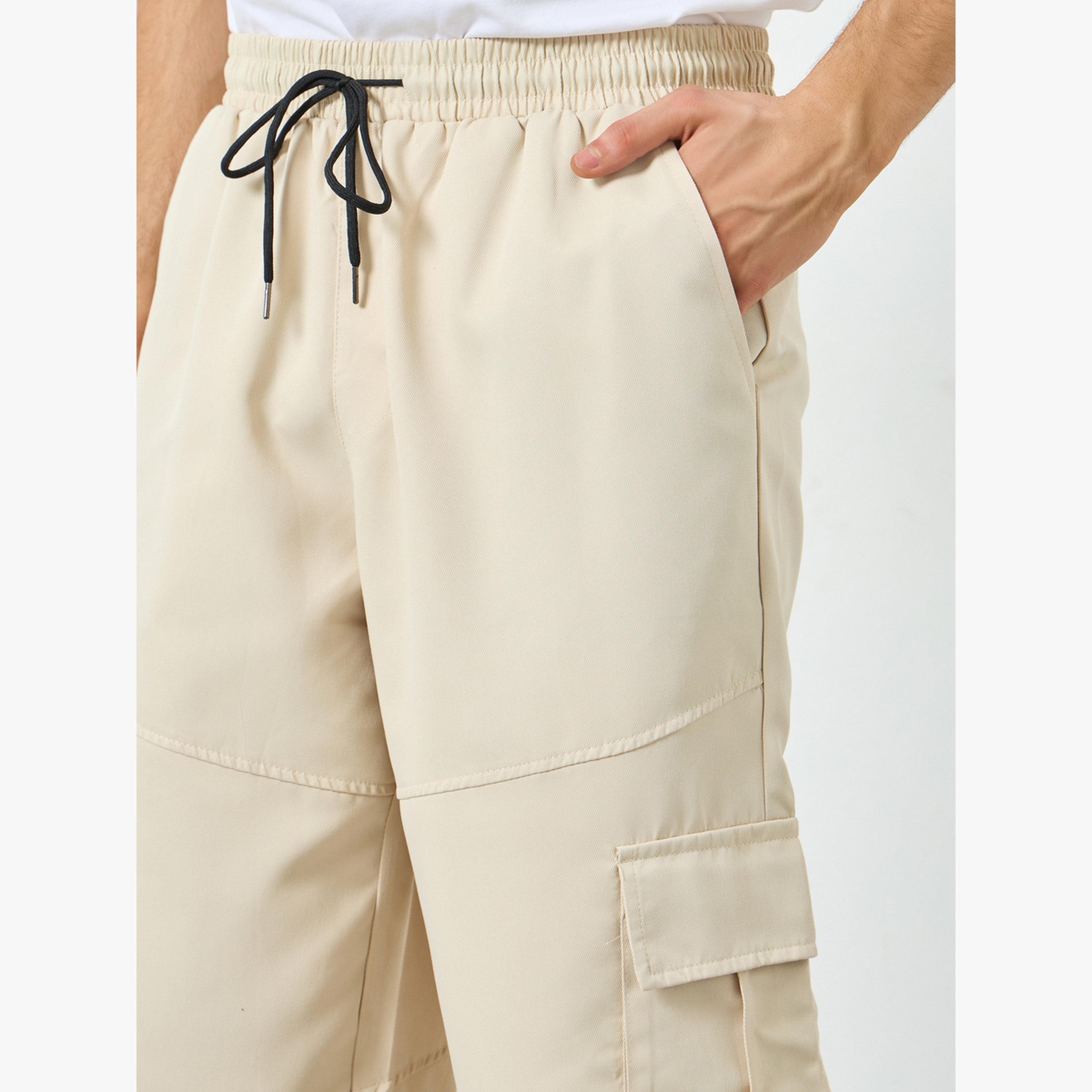 Take Two Men Beige Cargo Capri Pants with Drawstring-men-clothing-bottoms-shorts-image-3