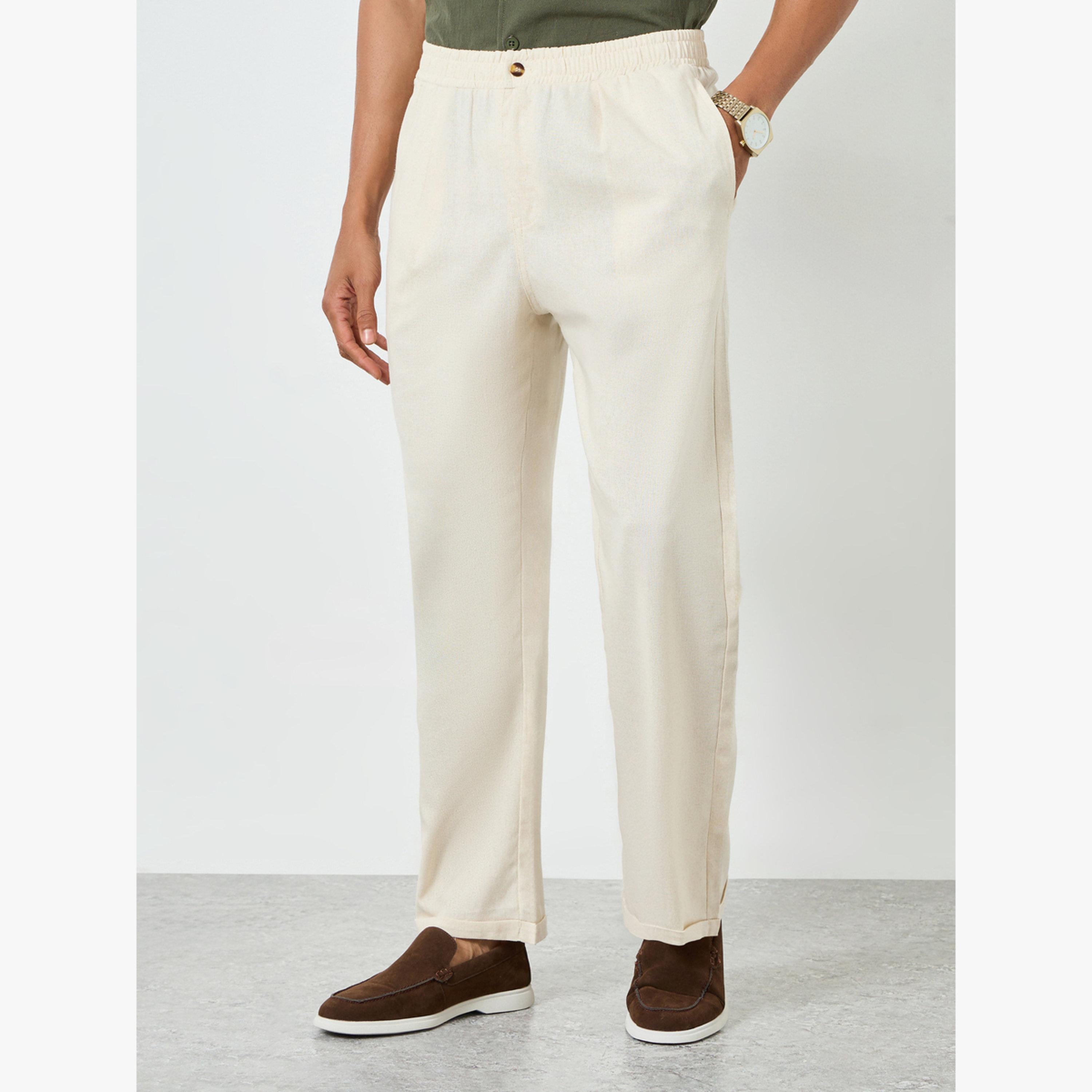 Take Two Men Beige Relaxed Fit Linen Trousers-men-clothing-bottoms-joggers-image-1