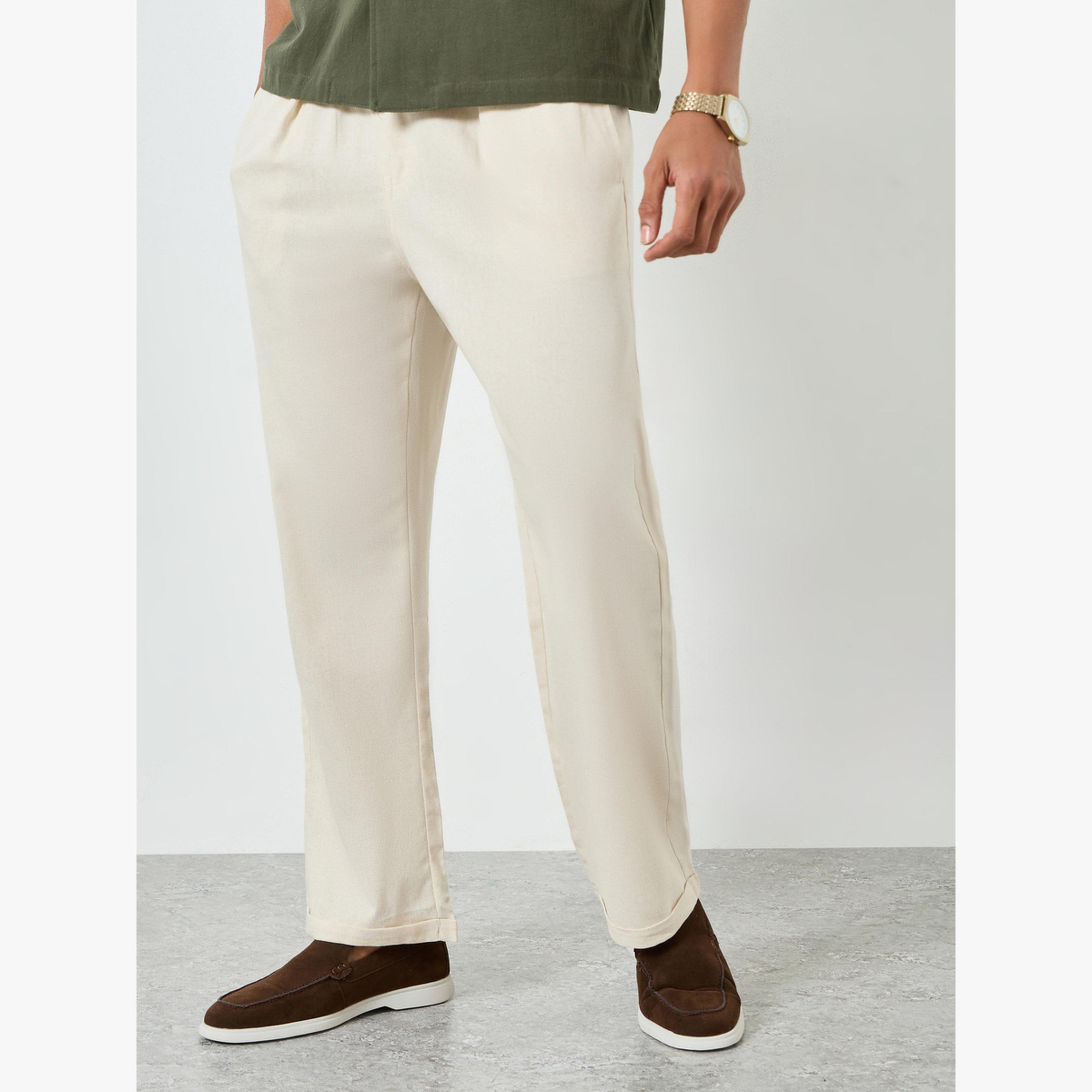 Take Two Men Beige Relaxed Fit Linen Trousers-men-clothing-bottoms-joggers-image-3