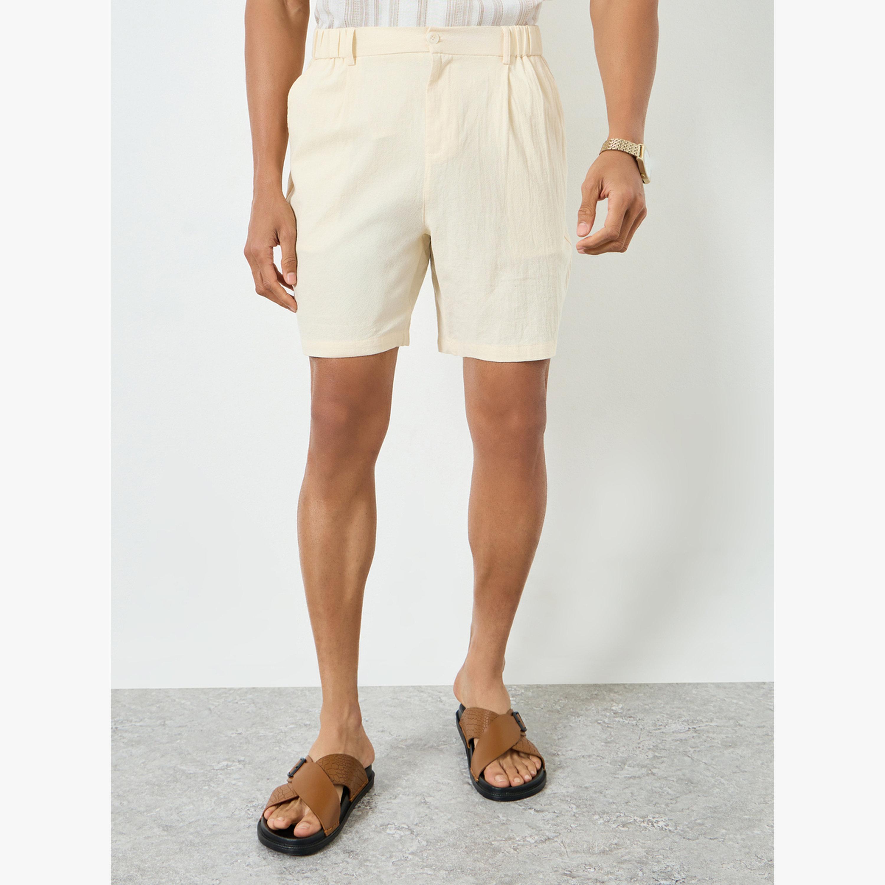 Take Two Men Beige Solid Linen Shorts-men-clothing-swimandbeach-shorts-image-1