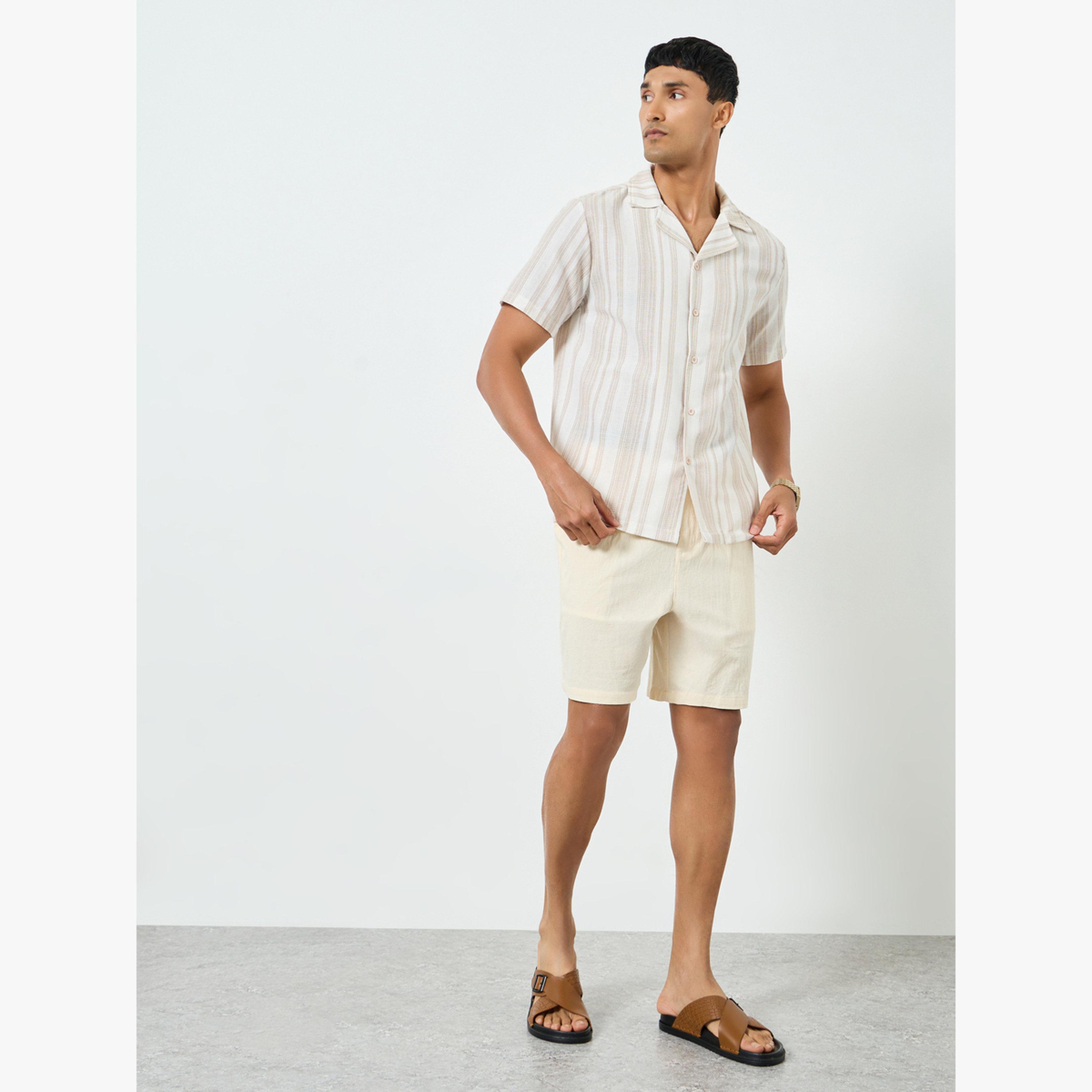 Take Two Men Beige Solid Linen Shorts-men-clothing-swimandbeach-shorts-image-2