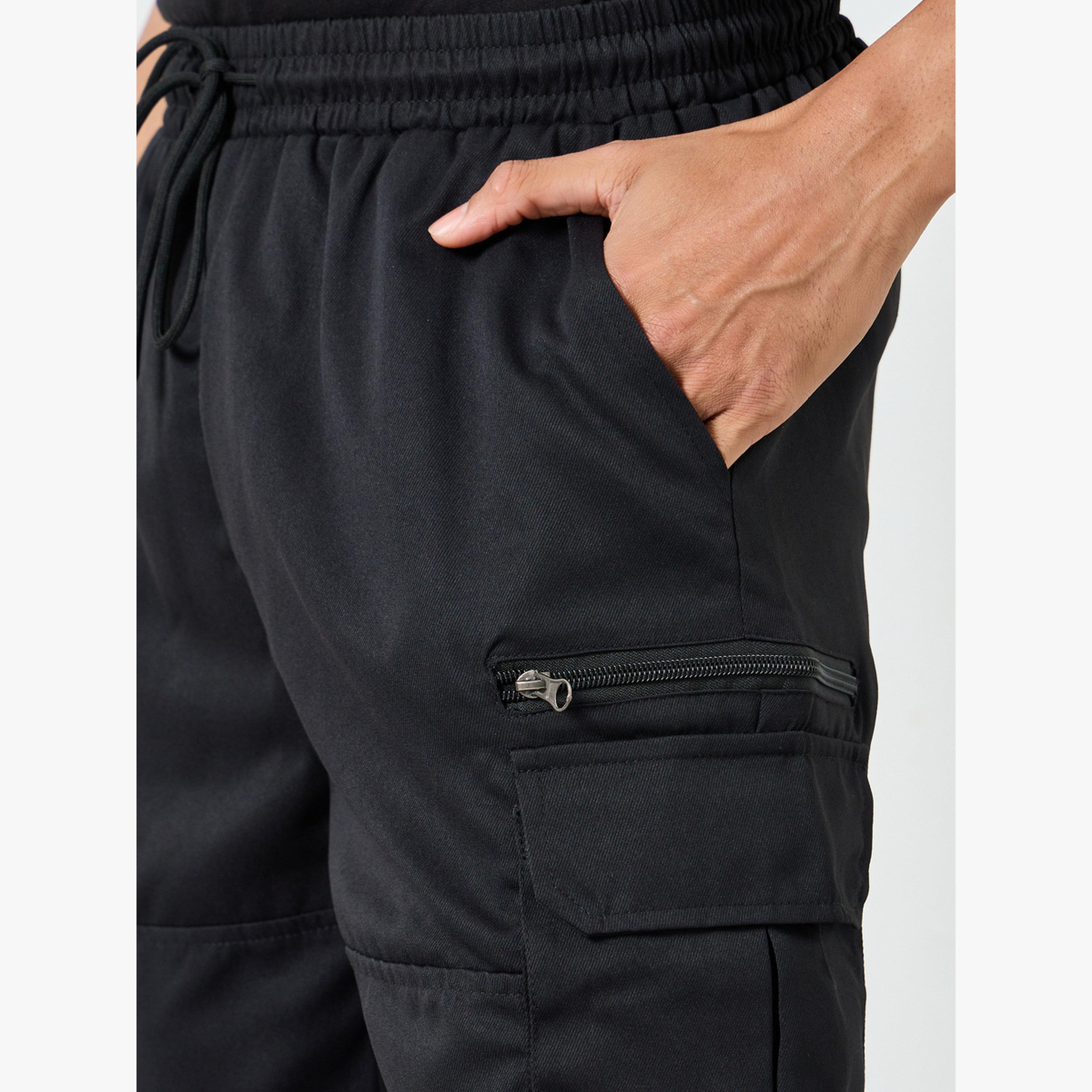 Take Two Men Black Solid Pocket Detail Relaxed Shorts with Drawstring-men-clothing-swimandbeach-shorts-image-3