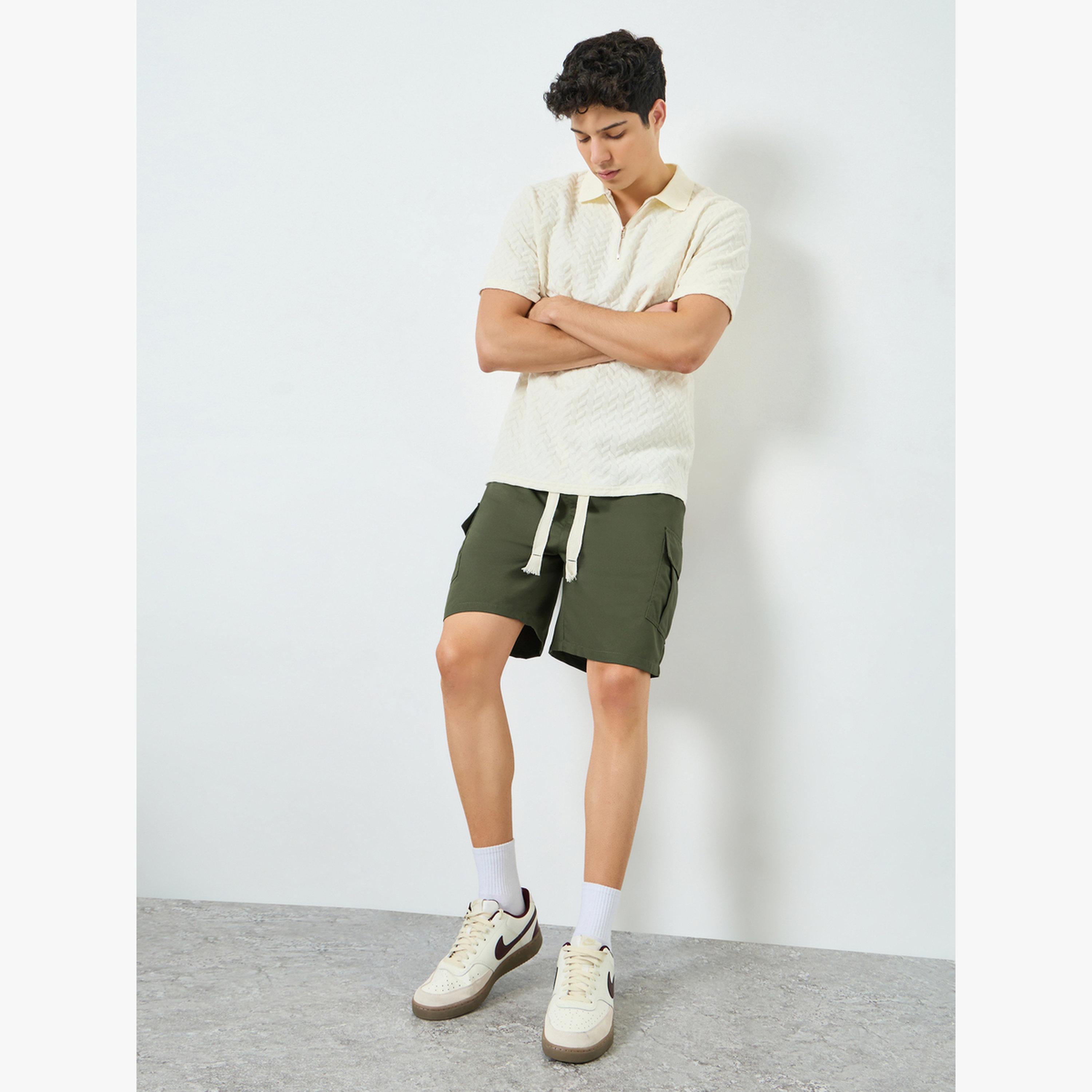 Take Two Men Khaki Solid Cargo Shorts-men-clothing-swimandbeach-shorts-image-2