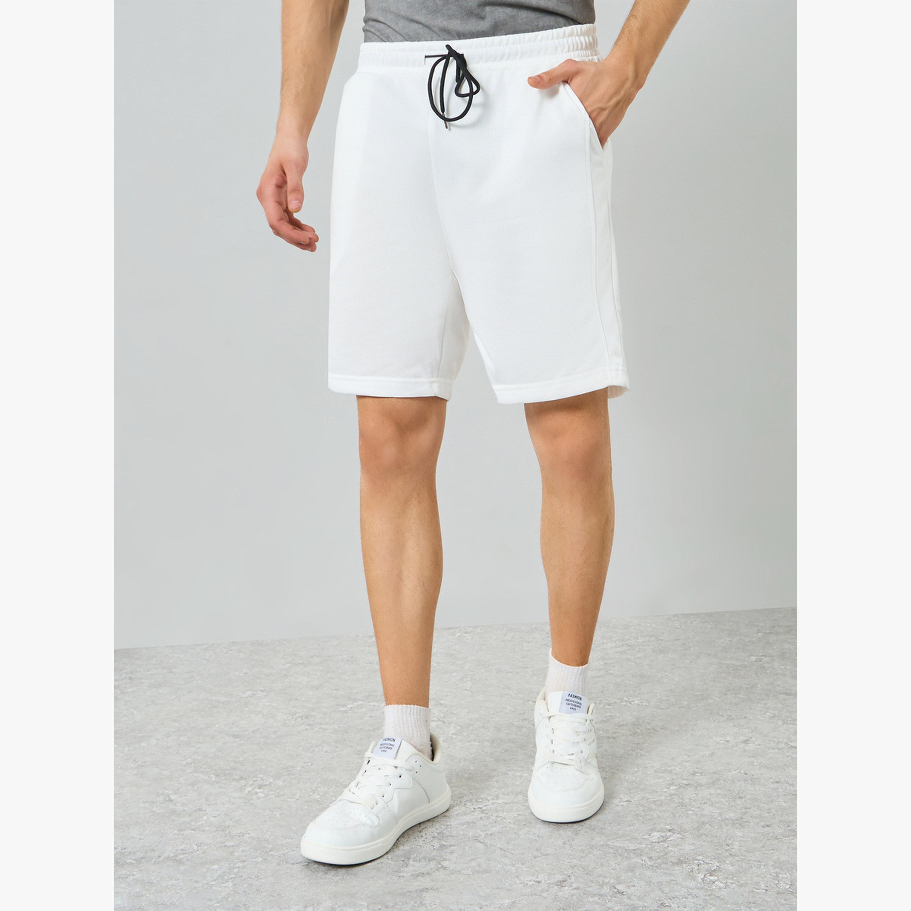 Take Two Men White Solid Drawstring Waist Relaxed Shorts-men-clothing-swimandbeach-shorts-image-1