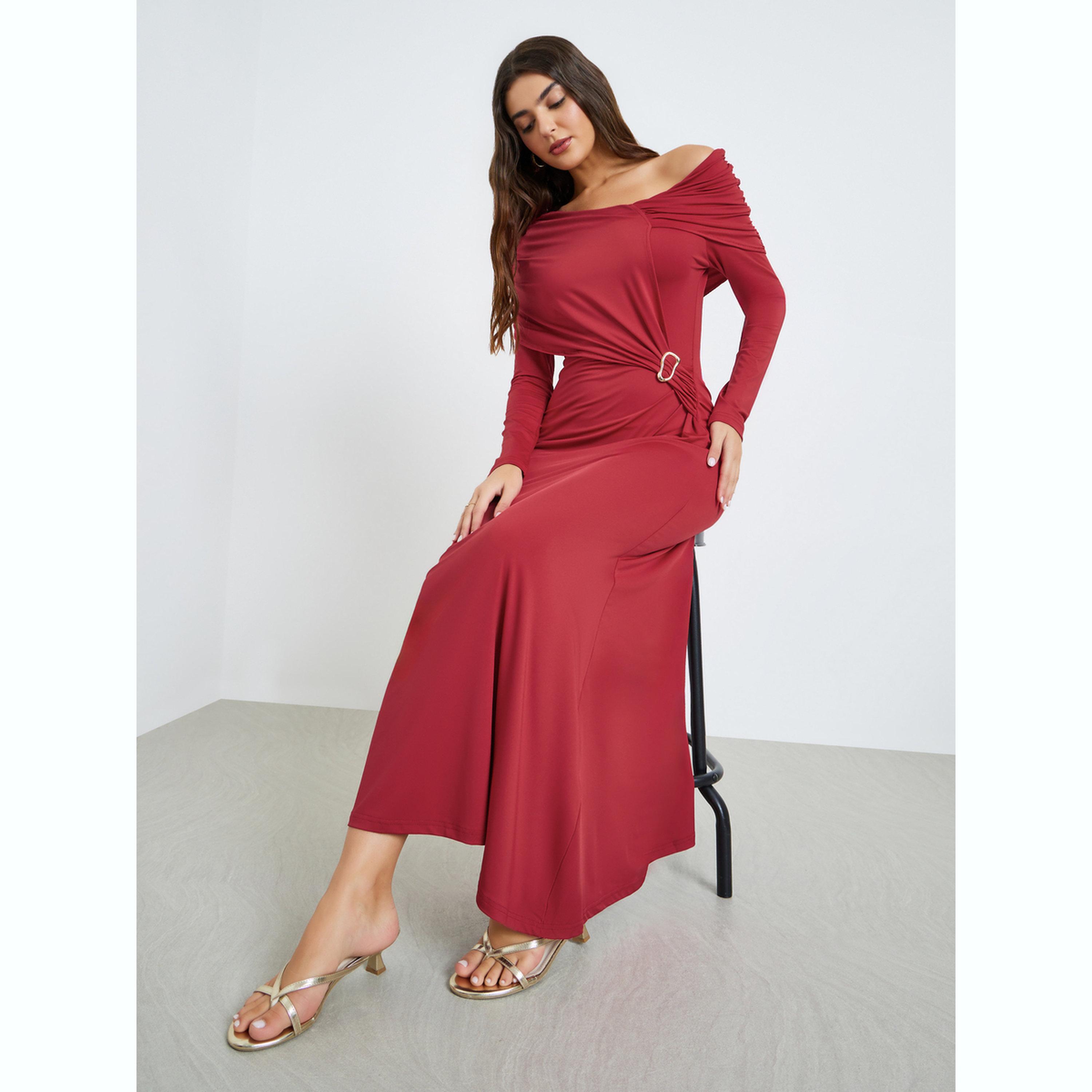 Styli Red Asymmetric Neck Maxi Dress-women-clothing-dresses-image-2