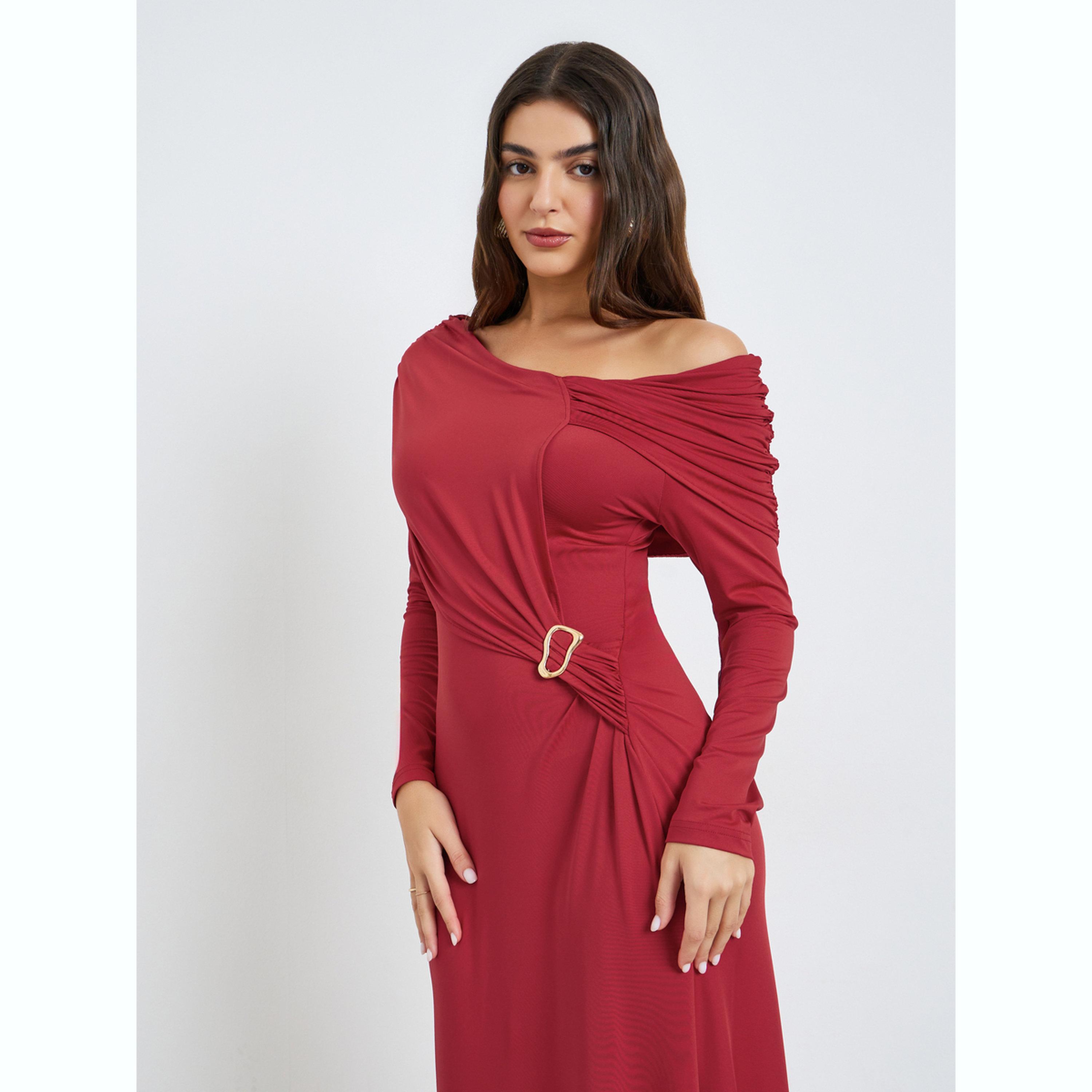 Styli Red Asymmetric Neck Maxi Dress-women-clothing-dresses-image-3