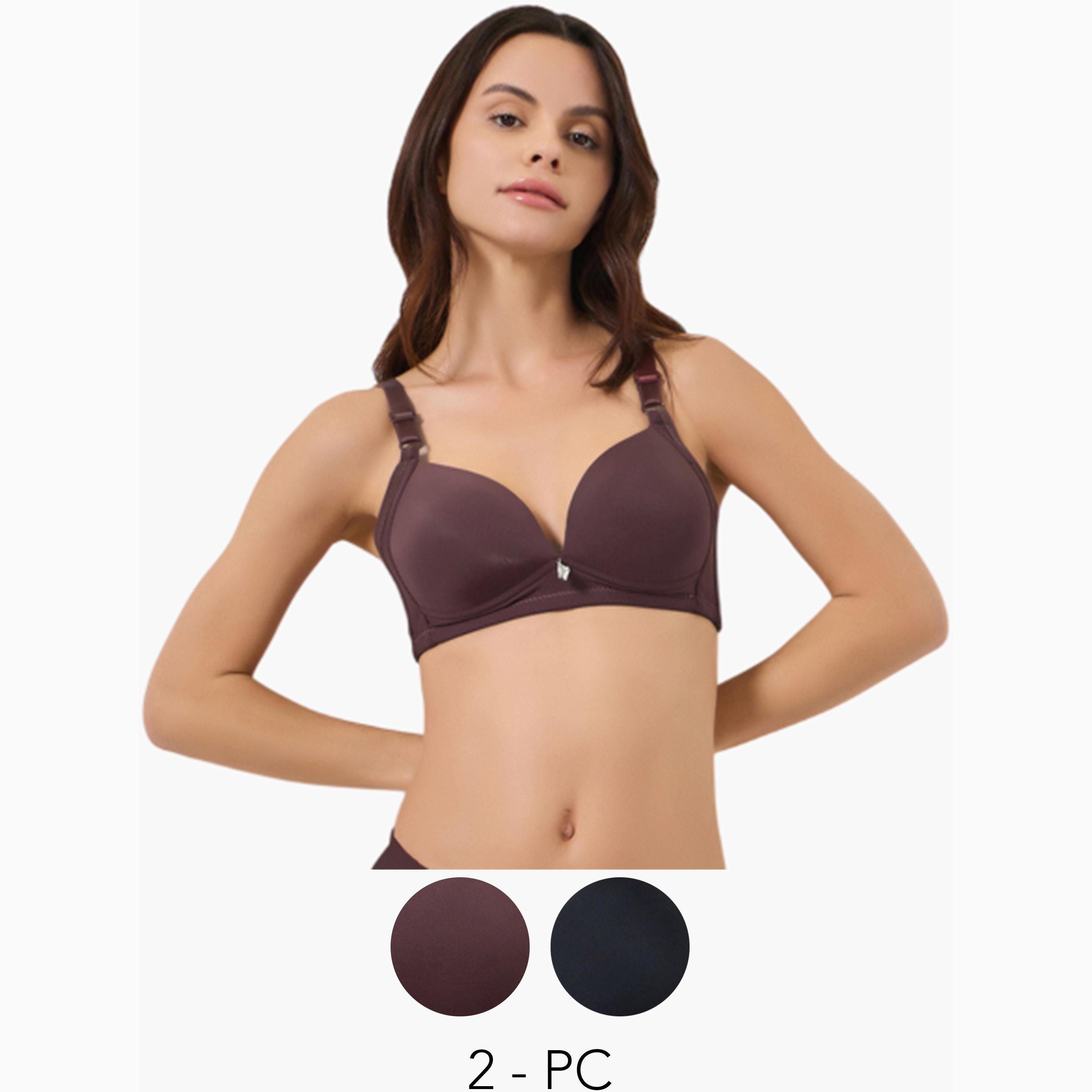 Styli Pack fo 2 - Padded Non-Wired Plunge Bra With Metal Trim-women-clothing-lingerie-bras-image-1