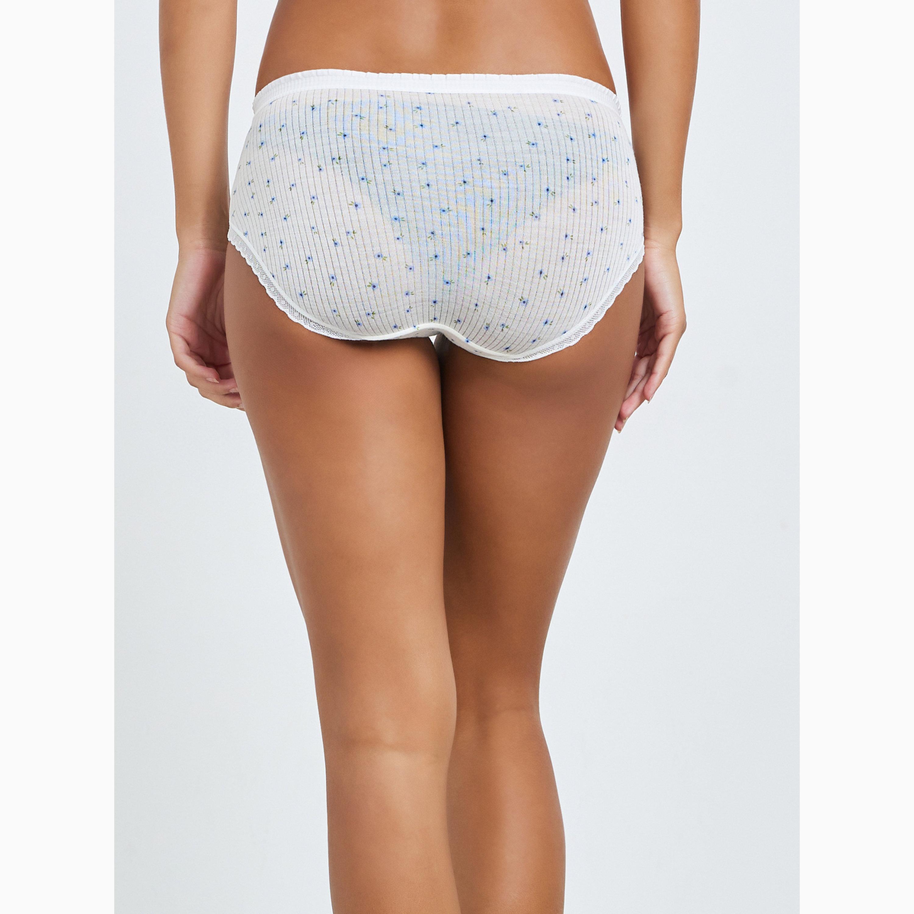 Styli Pack of 5 - Floral Printed Ribbed Hipster Briefs With Bow Detail and Lace Detail-women-clothing-lingerie-panties-image-5