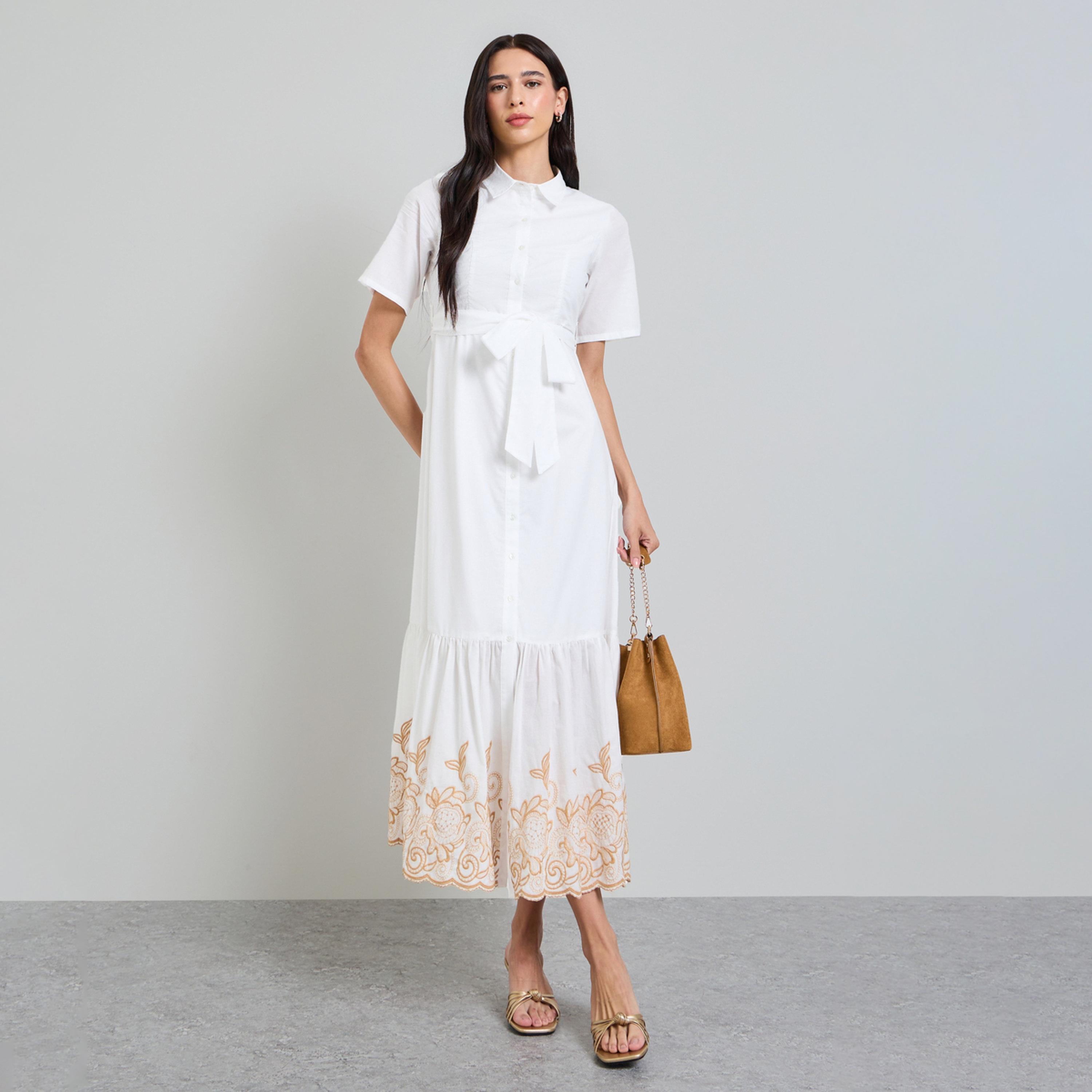 فستان طويل بنمط بلوزة وحافة مطرزة-women-clothing-dresses-image-1