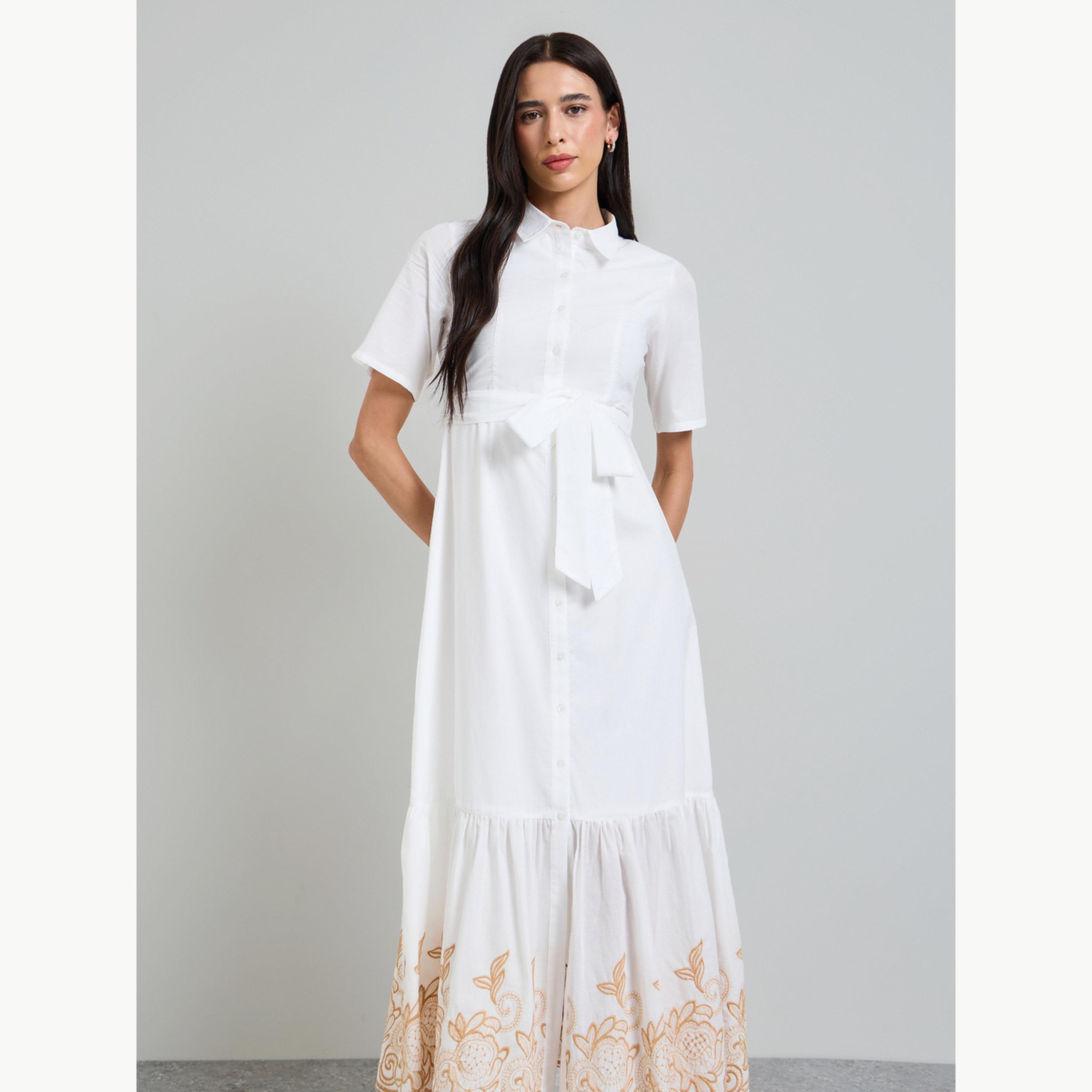 فستان طويل بنمط بلوزة وحافة مطرزة-women-clothing-dresses-image-2