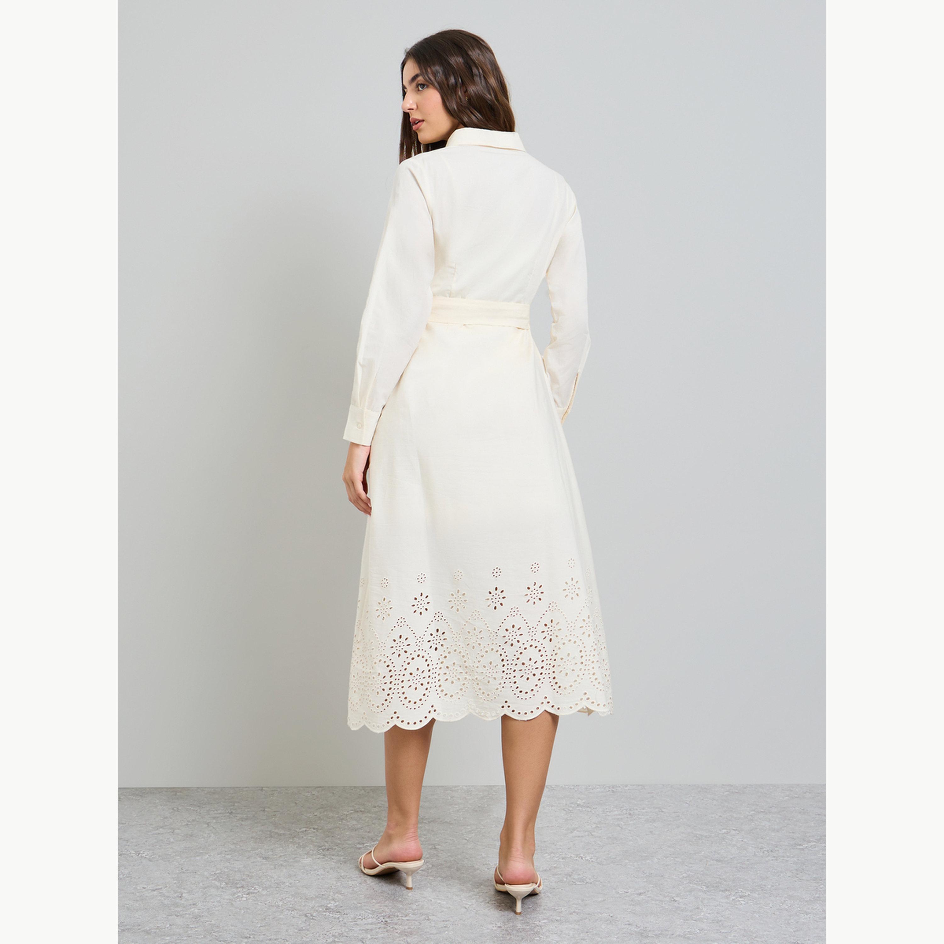 فستان ميدي بتصميم قميص شيفلي مع حزام ربط-women-clothing-dresses-image-4