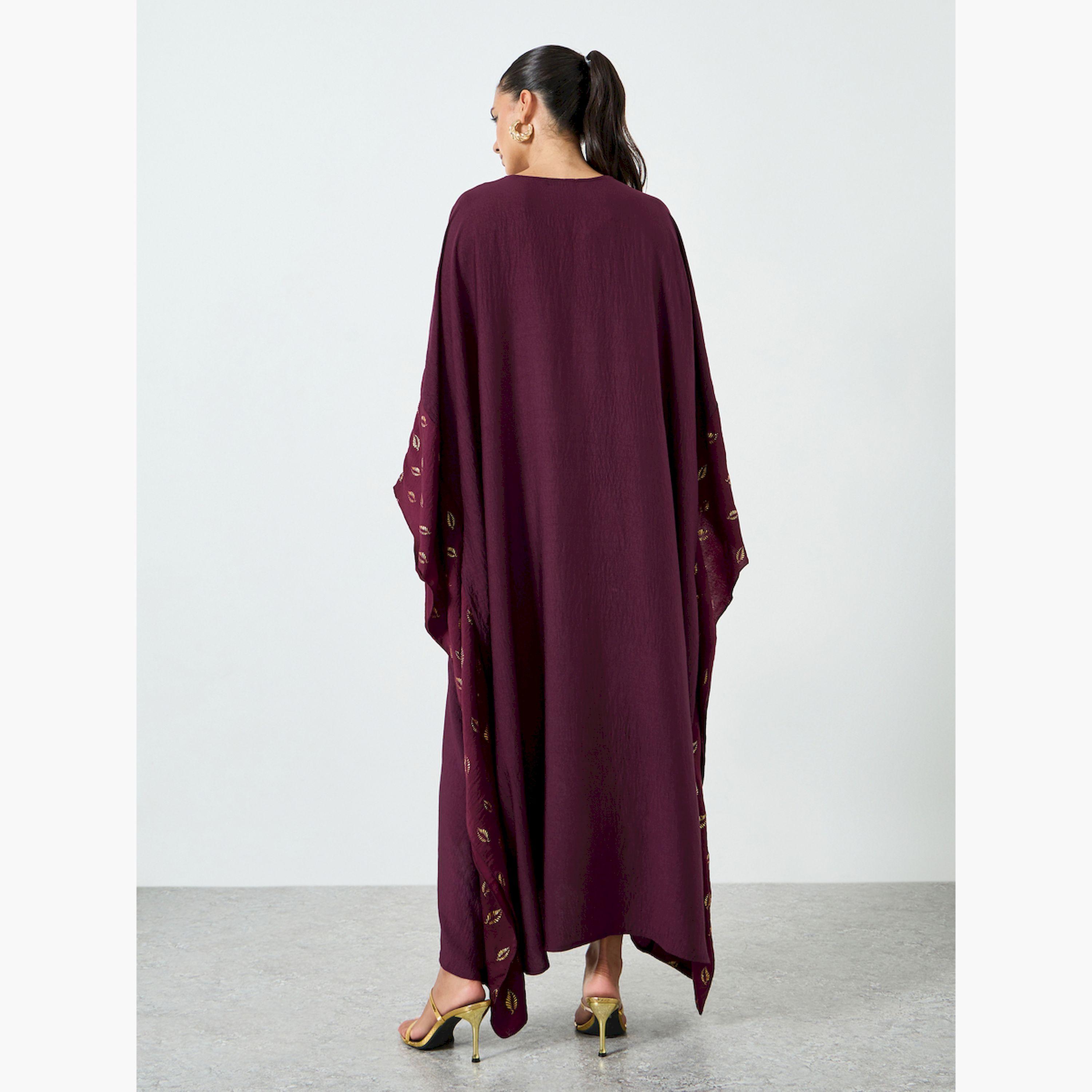 Styli Maroon Printed Kimono Sleeve Kaftan-women-arabicclothing-kaftan-image-4