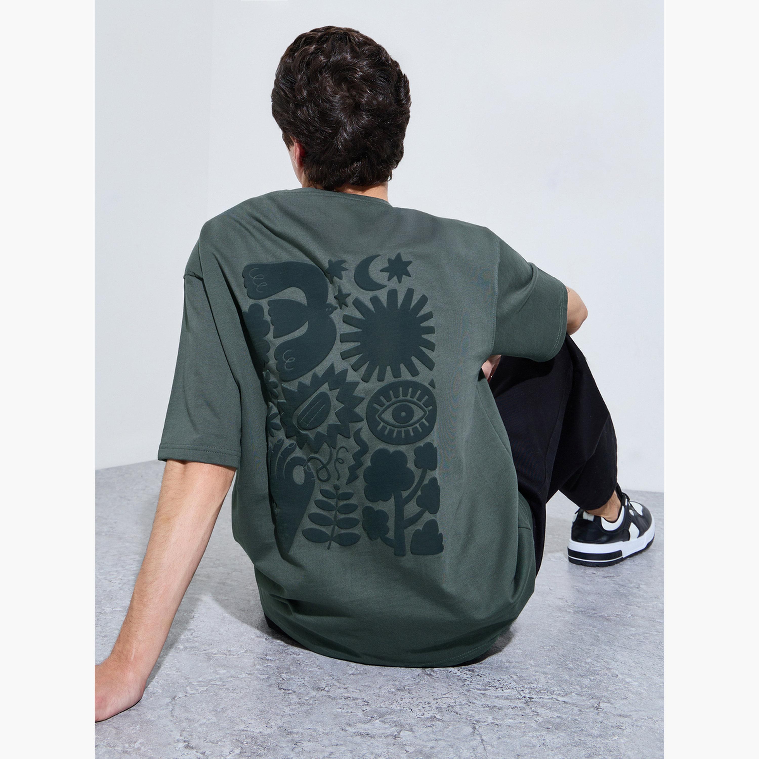 Styli Dark Grey Acid Wash Graphic Print Oversized T-Shirt-men-clothing-tshirtsandpolos-tshirts-image-3