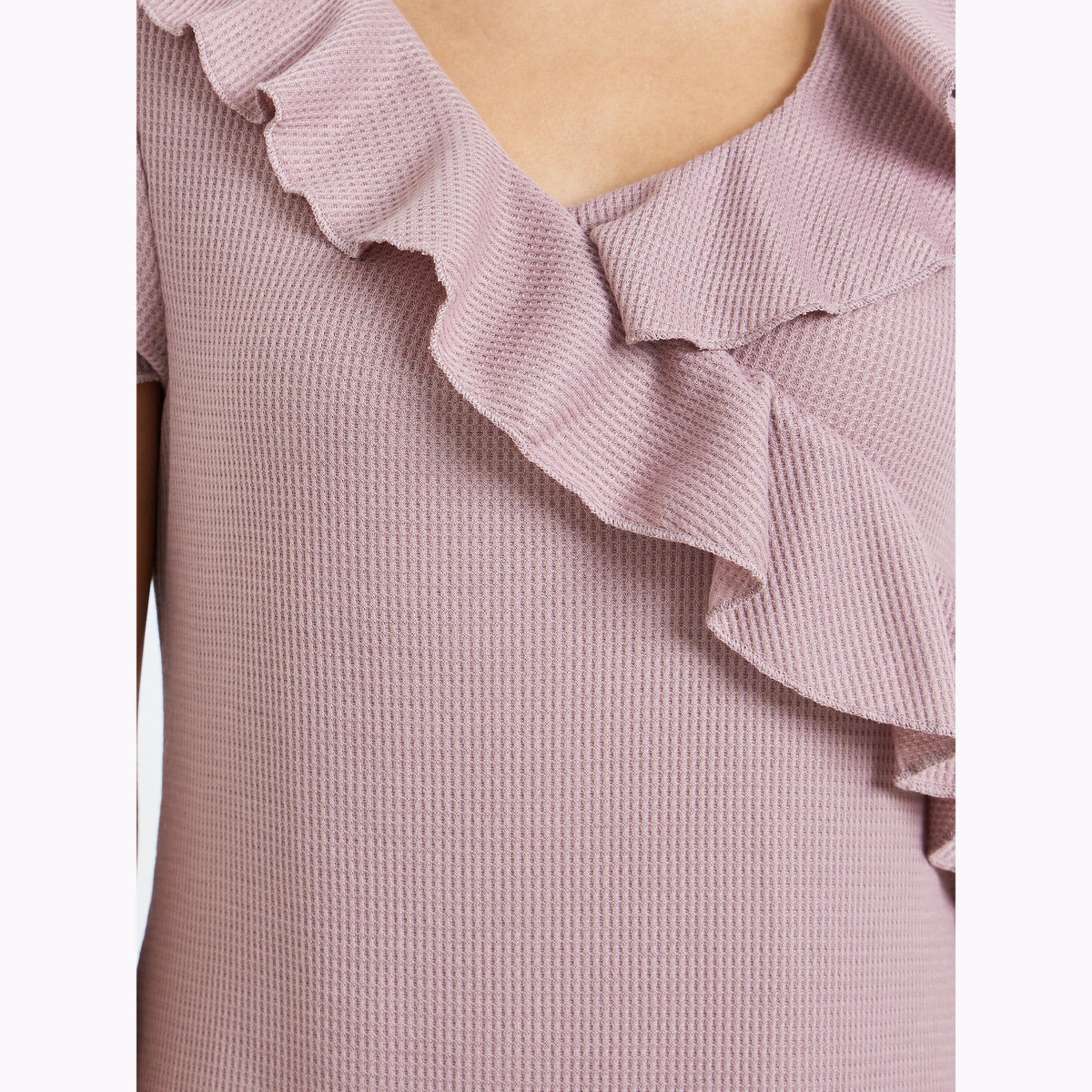Styli Pink Waffle Texture Ruffle Trim Nightdress-women-clothing-nightwear-nighties-image-5